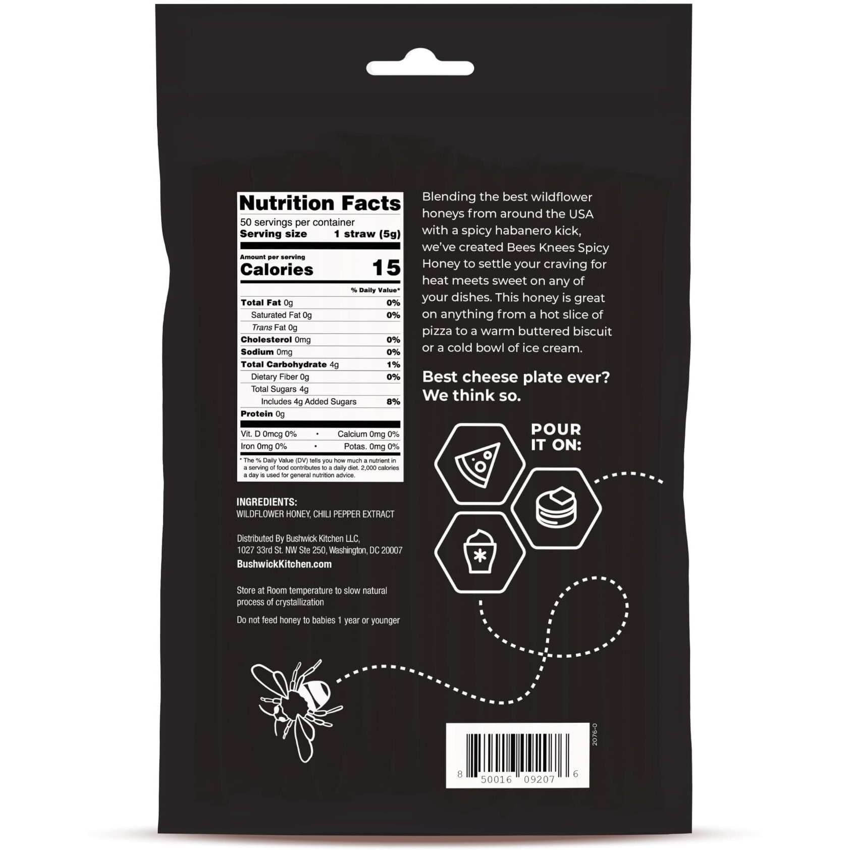 Bees Knees Spicy Honey Sticks, 50 Sticks, 1Tsp Each, Wildflower Hot Honey Straws Mixed With Habanero Peppers, Honey Sticks For Cooking, Cocktails, Foodie Gifts, Hot Sauce Gifts