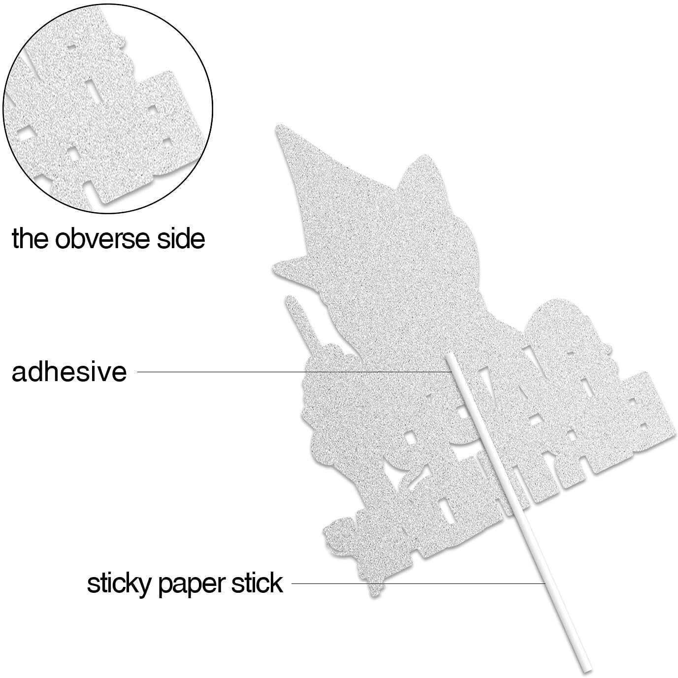 Cat Cartoon Happy Birthday Cake Topper Black Glitter For Pet Themed Bday Party Decoration Supplies