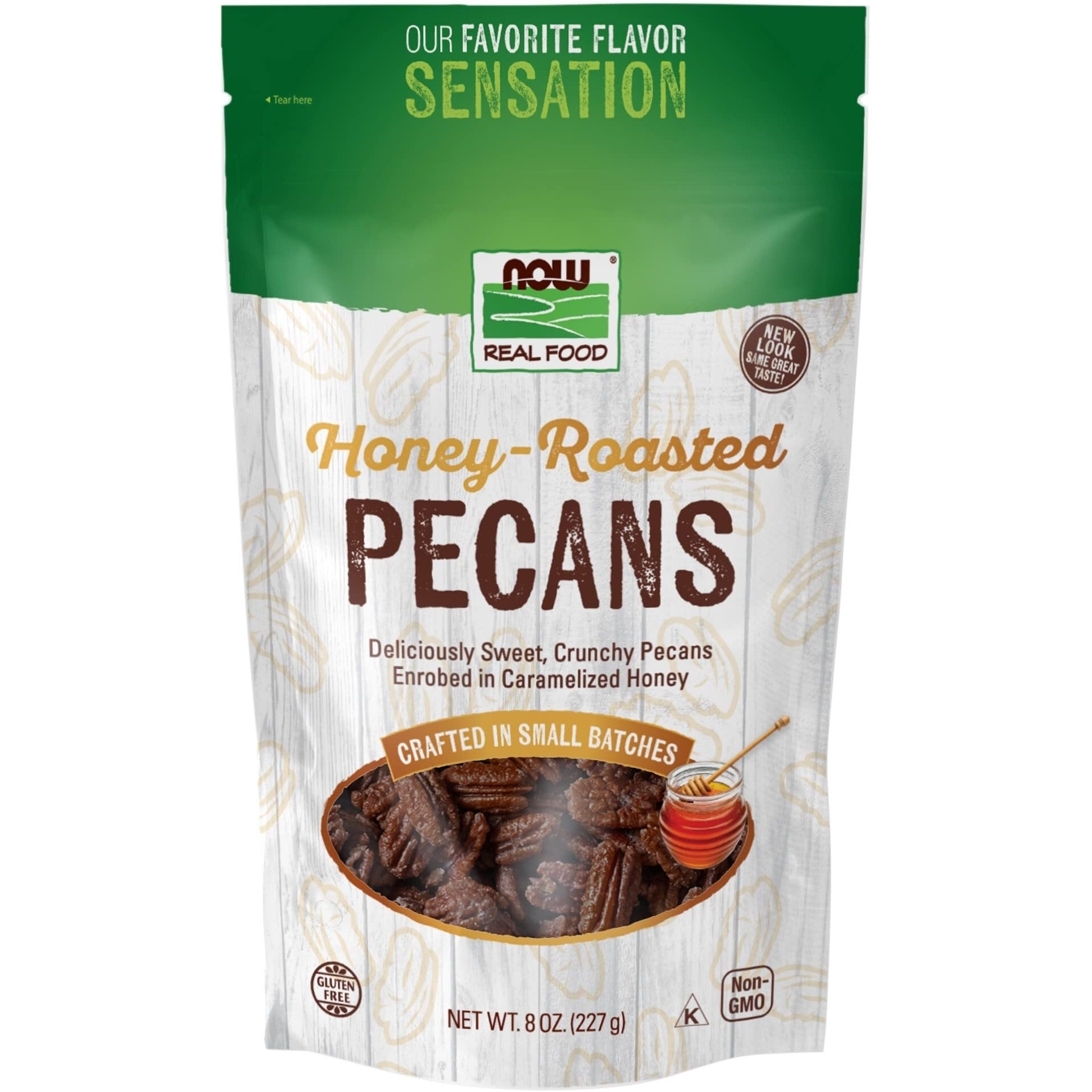 Now Foods, Honey-Roasted Pecans, Flavor Sensations, Sweet And Crunchy Pecans Fused With Caramelized Honey, 8-Ounce (Packaging May Vary)
