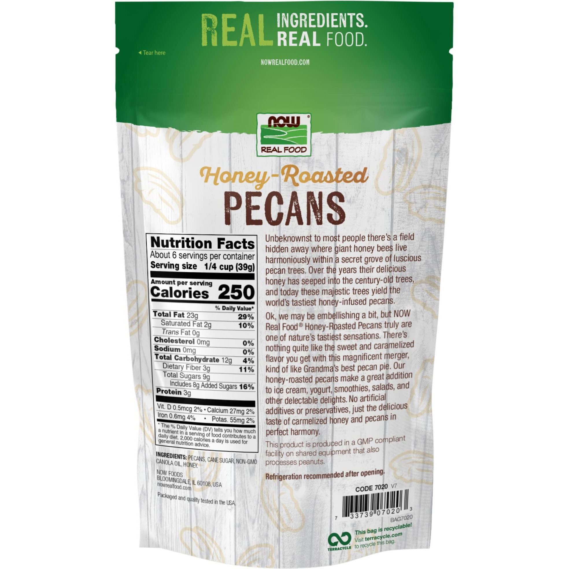 Now Foods, Honey-Roasted Pecans, Flavor Sensations, Sweet And Crunchy Pecans Fused With Caramelized Honey, 8-Ounce (Packaging May Vary)