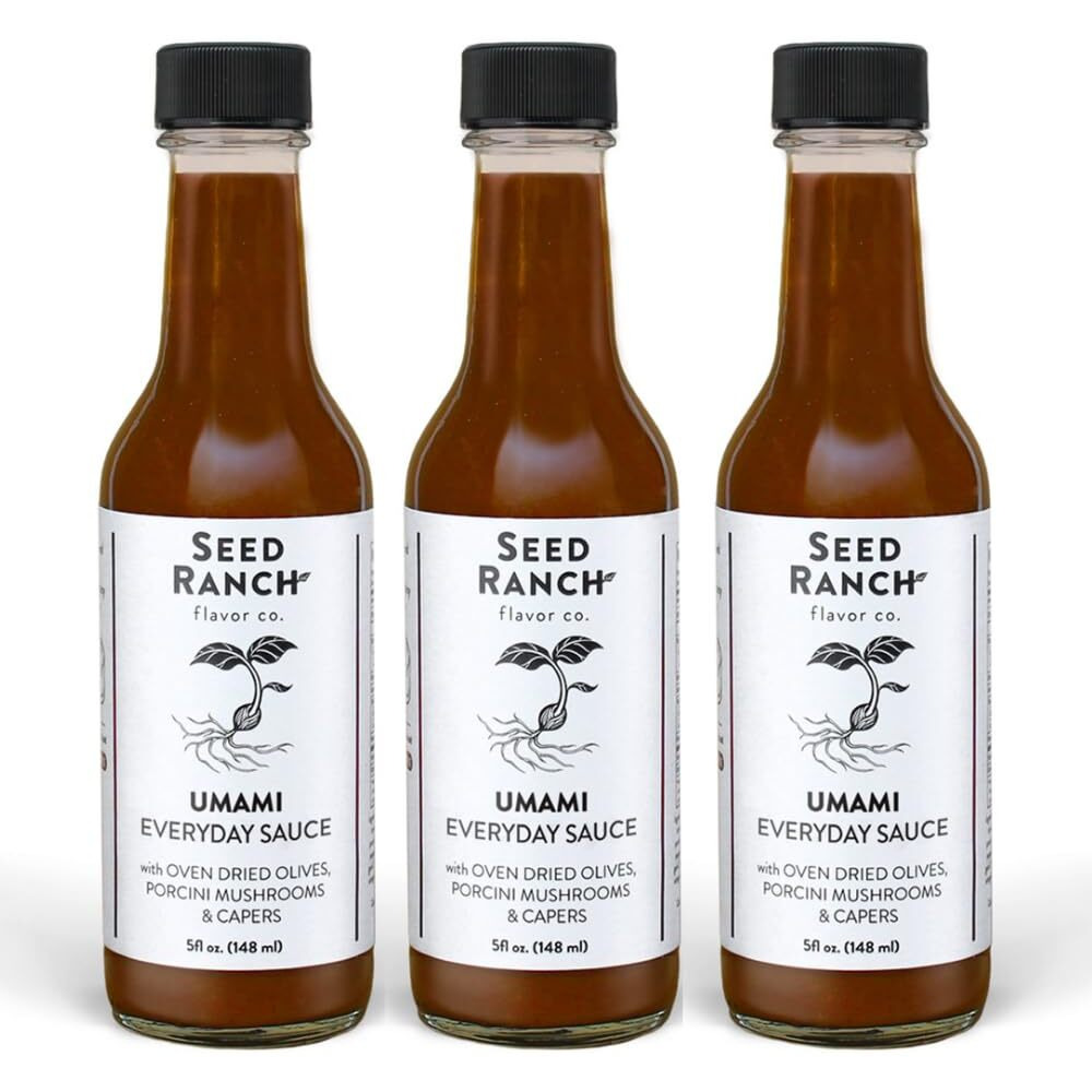 Seed Ranch Umami Everyday Hot Sauce, 5 Fl. Oz., 3 Pack - Mild Heat Flavor - Oven Dried Olives, Porcini Mushrooms & Capers - Vegan, Non-Gmo, Gluten-Free - Marinade, Vegetables, Soup & Rice