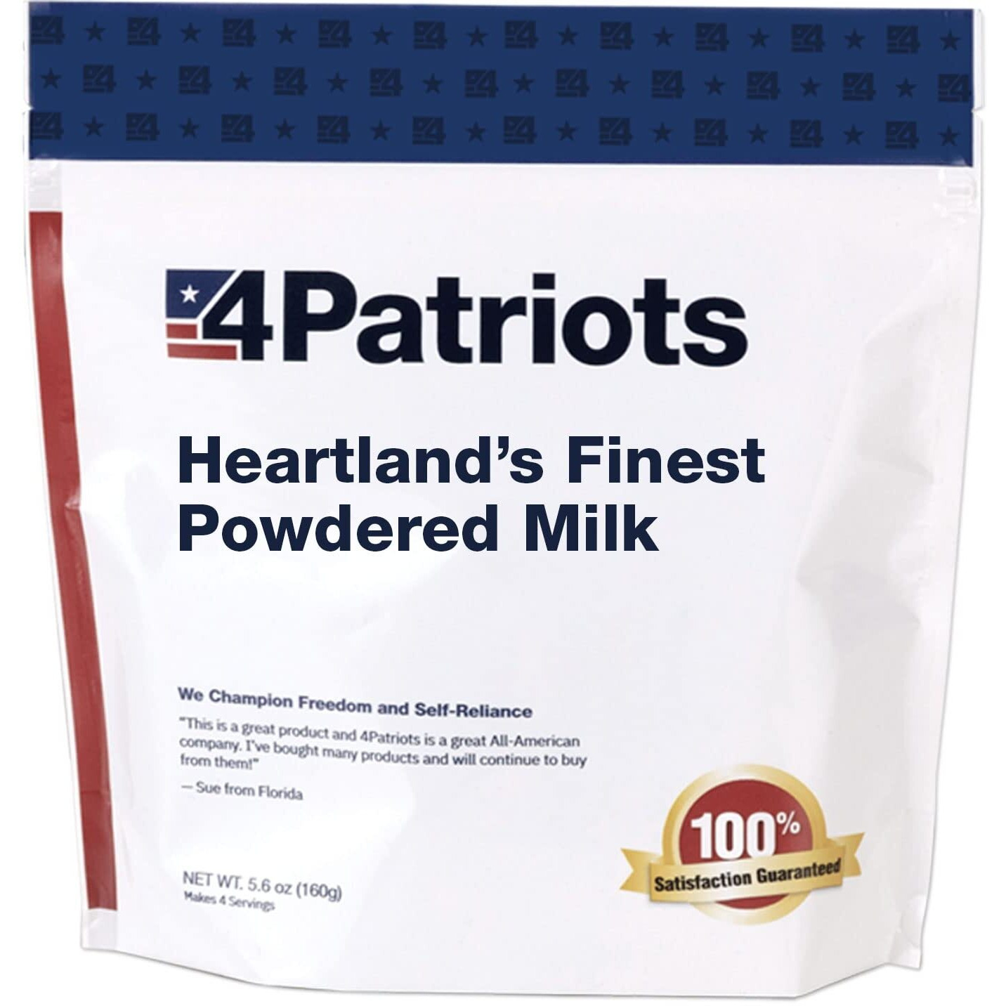 4Patriots Heartland's Finest Powdered Milk, Dehydrated Powdered Milk, Only Needs Water, Survival & Preparedness Milk, Great Source Of Vitamin D, Long-Lasting Shelf Life, Single Pouch - 8 Servings
