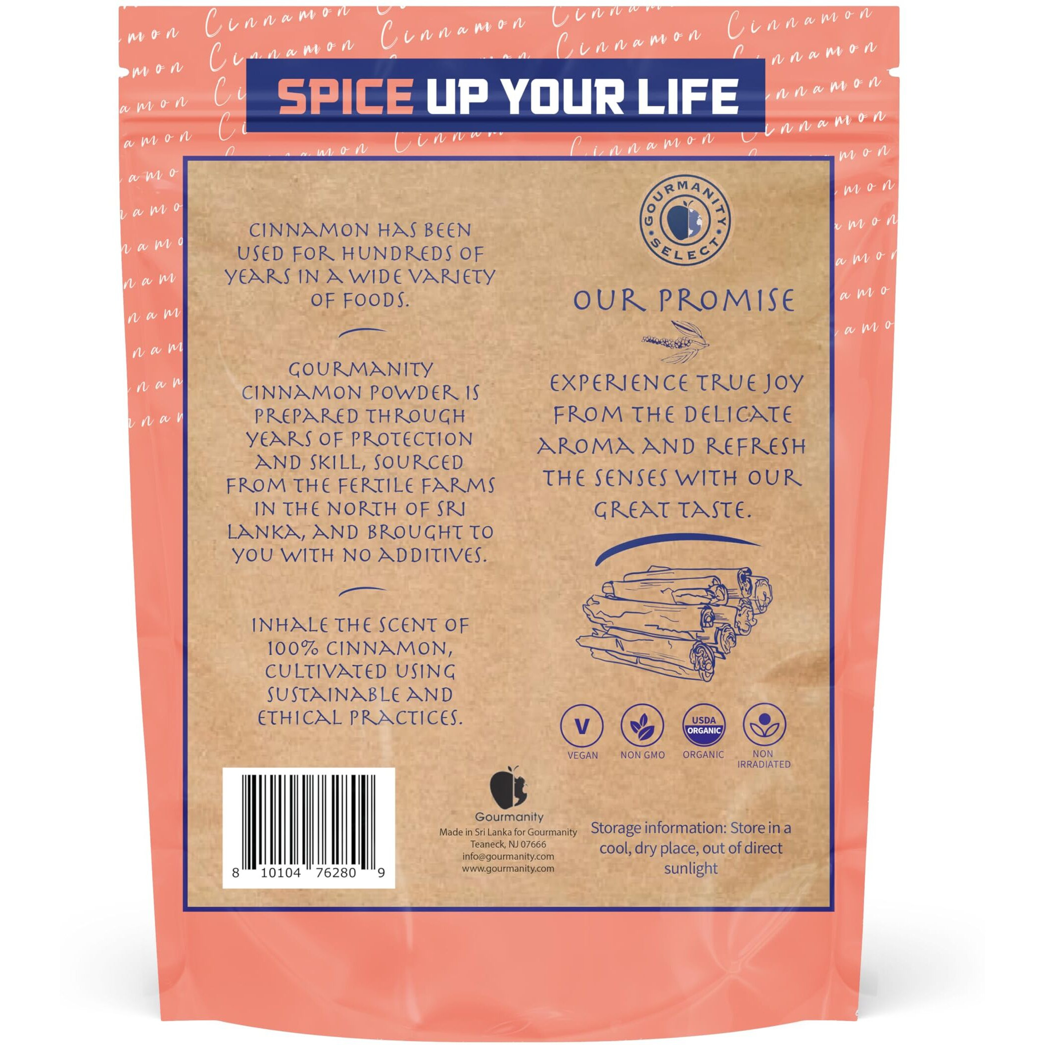 Gourmanity Select Organic Ceylon Cinnamon Powder, Natural Superfood With A Sweet Citrus Aroma And Delicate Flavor, True Ground Cinnamon Straight From Sri Lanka, Non Gmo, Non Irradiated, Bulk 16Oz Bag