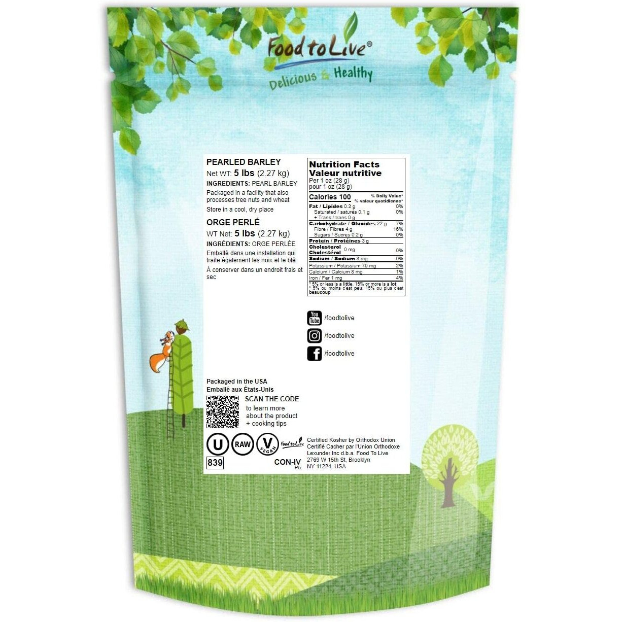 Food To Live - Pearl Barley, 5 Pounds Processed Hulled Barley, Cereal Grain, Kosher, Vegan, Bulk. Cooks Faster Than Hulled Barley. High In Fiber. Great For Soups, Risottos. Product Of The Usa