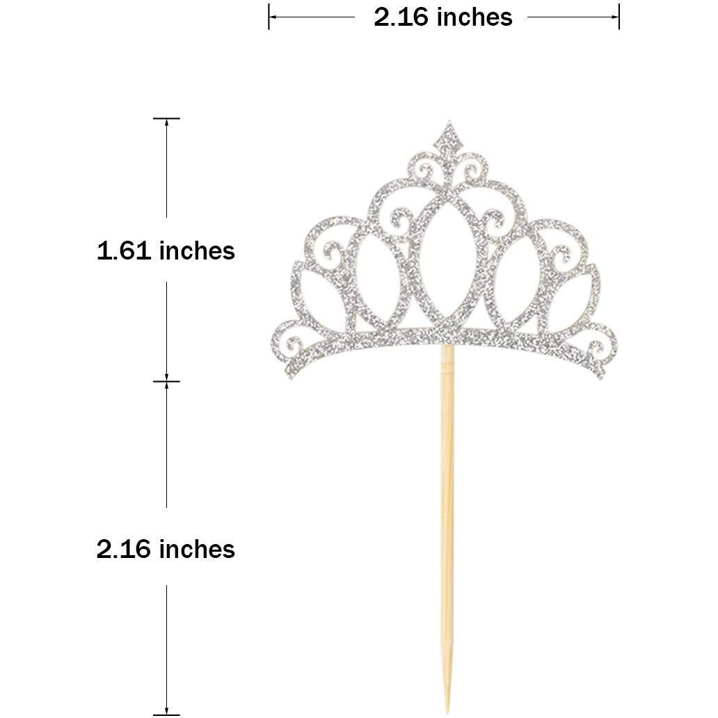 Donoter 48 Pieces Silver Glitter Princess Crown Cupcake Toppers Picks For Birthday Baby Shower Party Cake Decorations