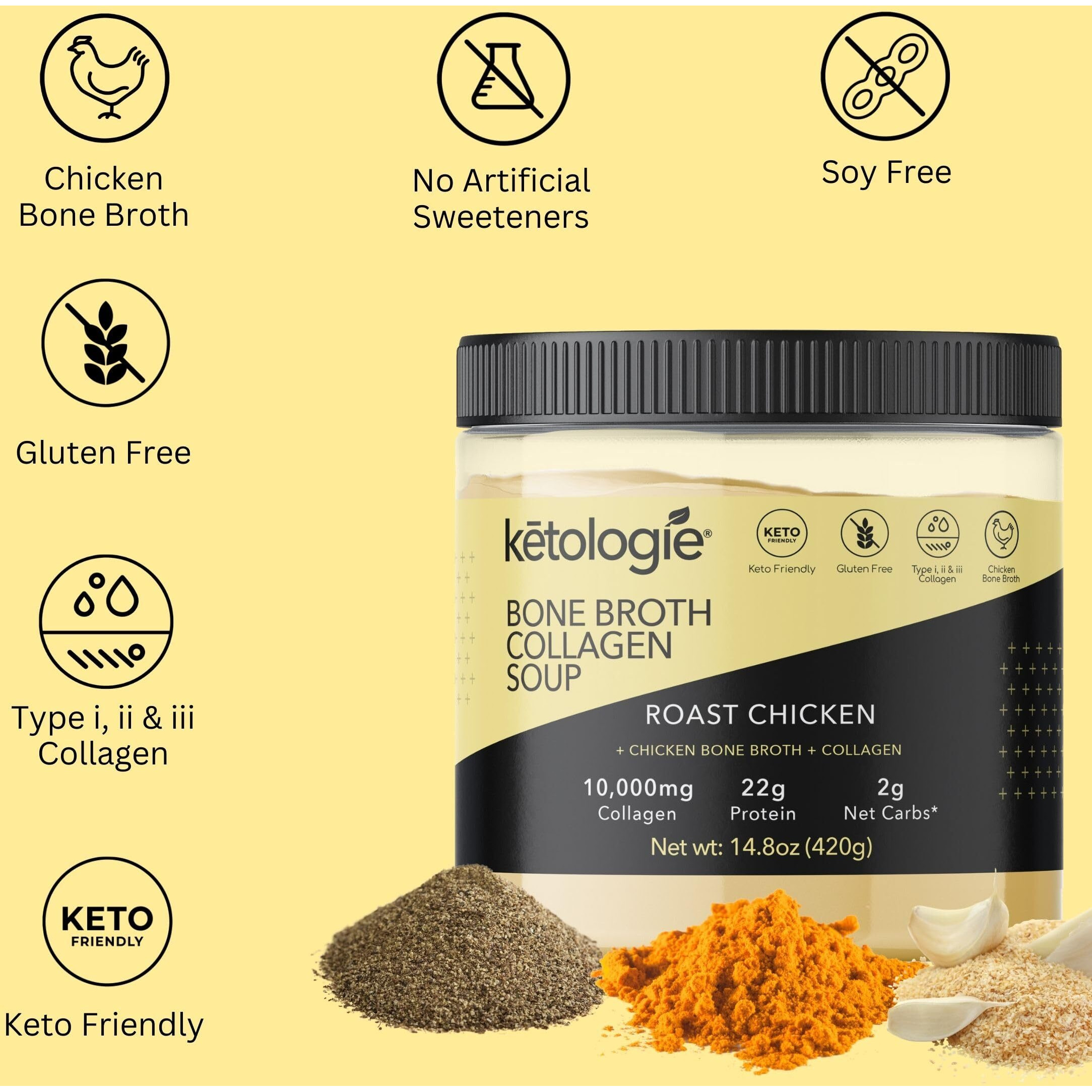Ketologie Bone Broth Collagen Soup Roast Chicken 420Gr