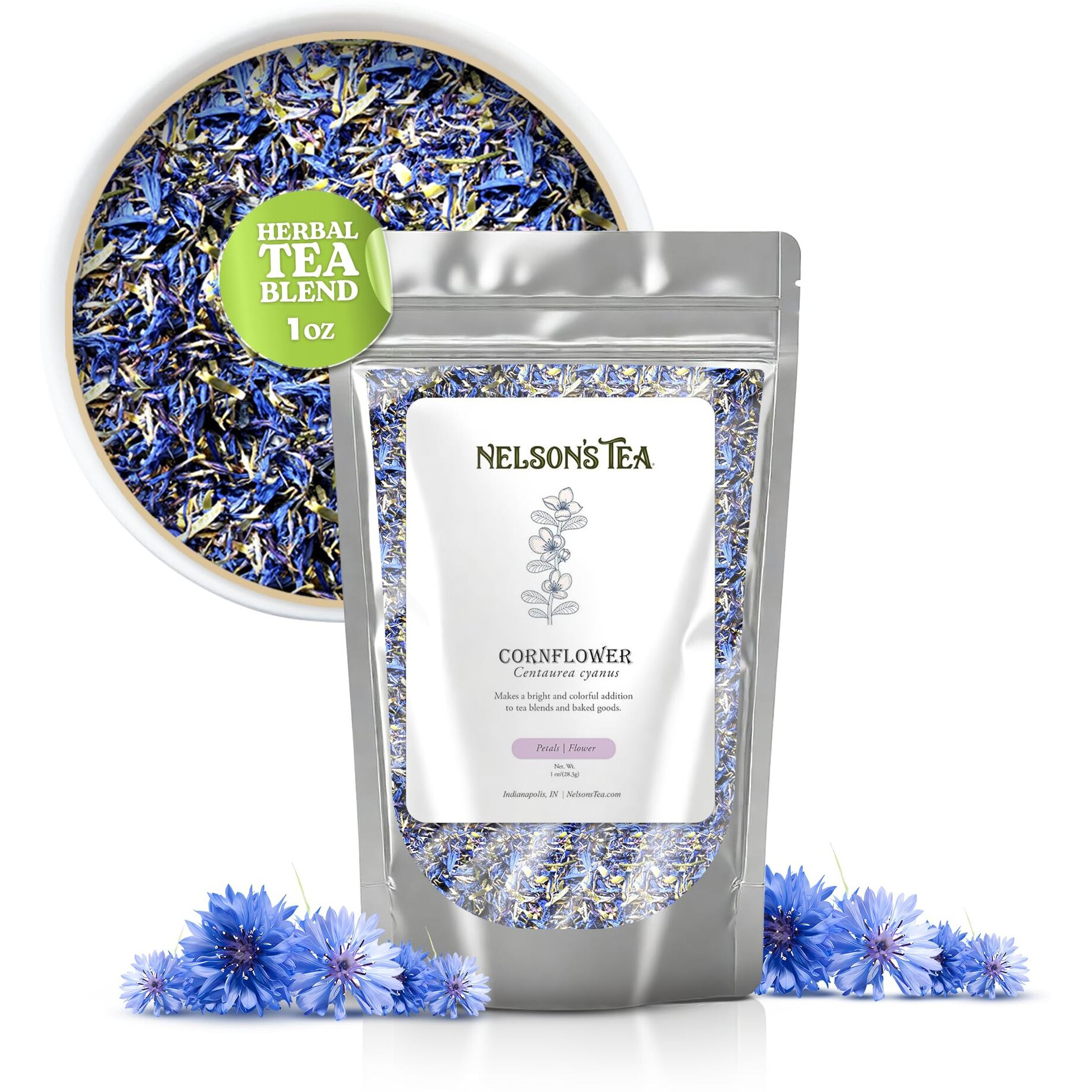 Nelson's Tea Cornflower Petals - Dried Blue Cornflower (Centaurea Cyanus) For Tea Blends, Latte, Smoothie, & Bath Salts (1 Oz)