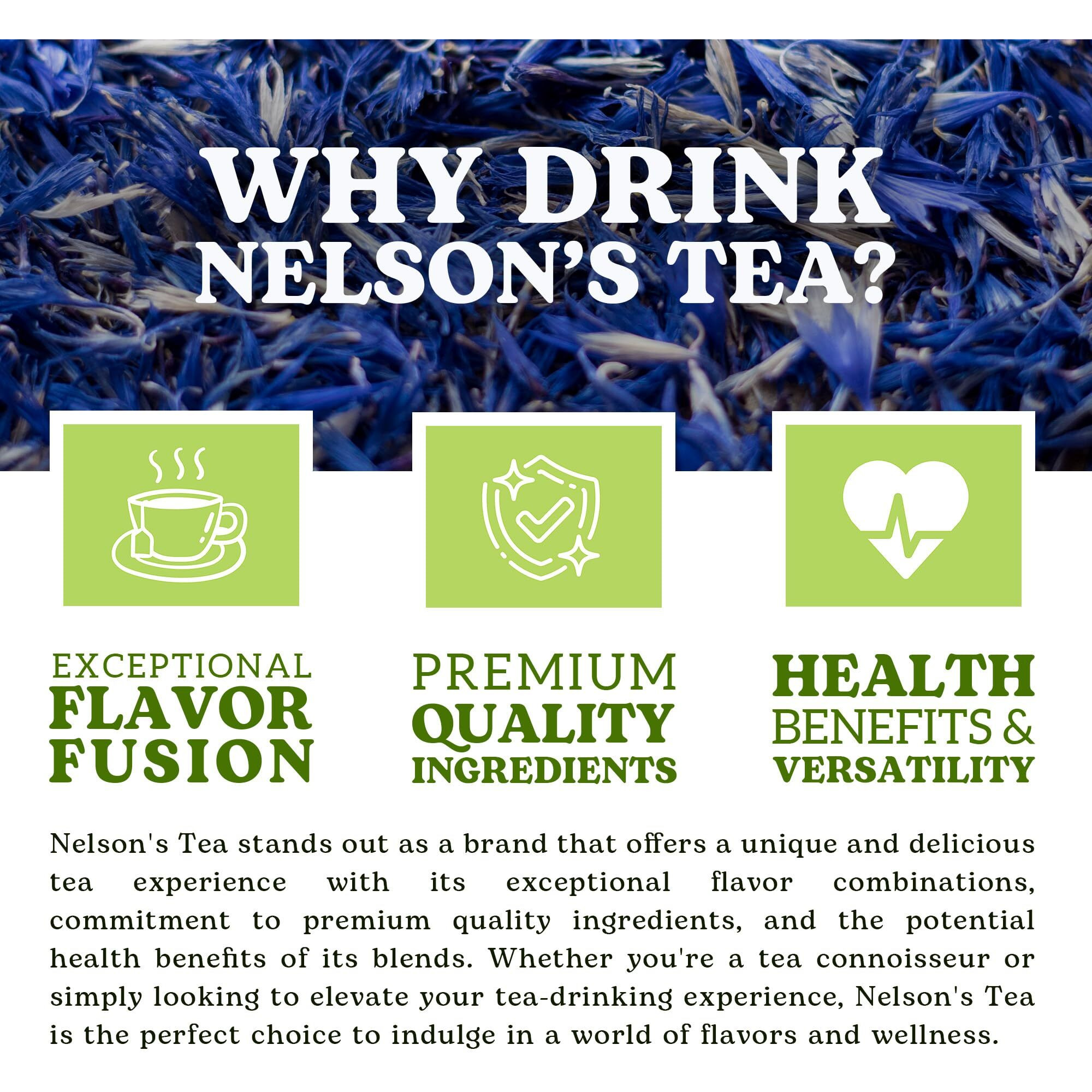 Nelson's Tea Cornflower Petals - Dried Blue Cornflower (Centaurea Cyanus) For Tea Blends, Latte, Smoothie, & Bath Salts (1 Oz)