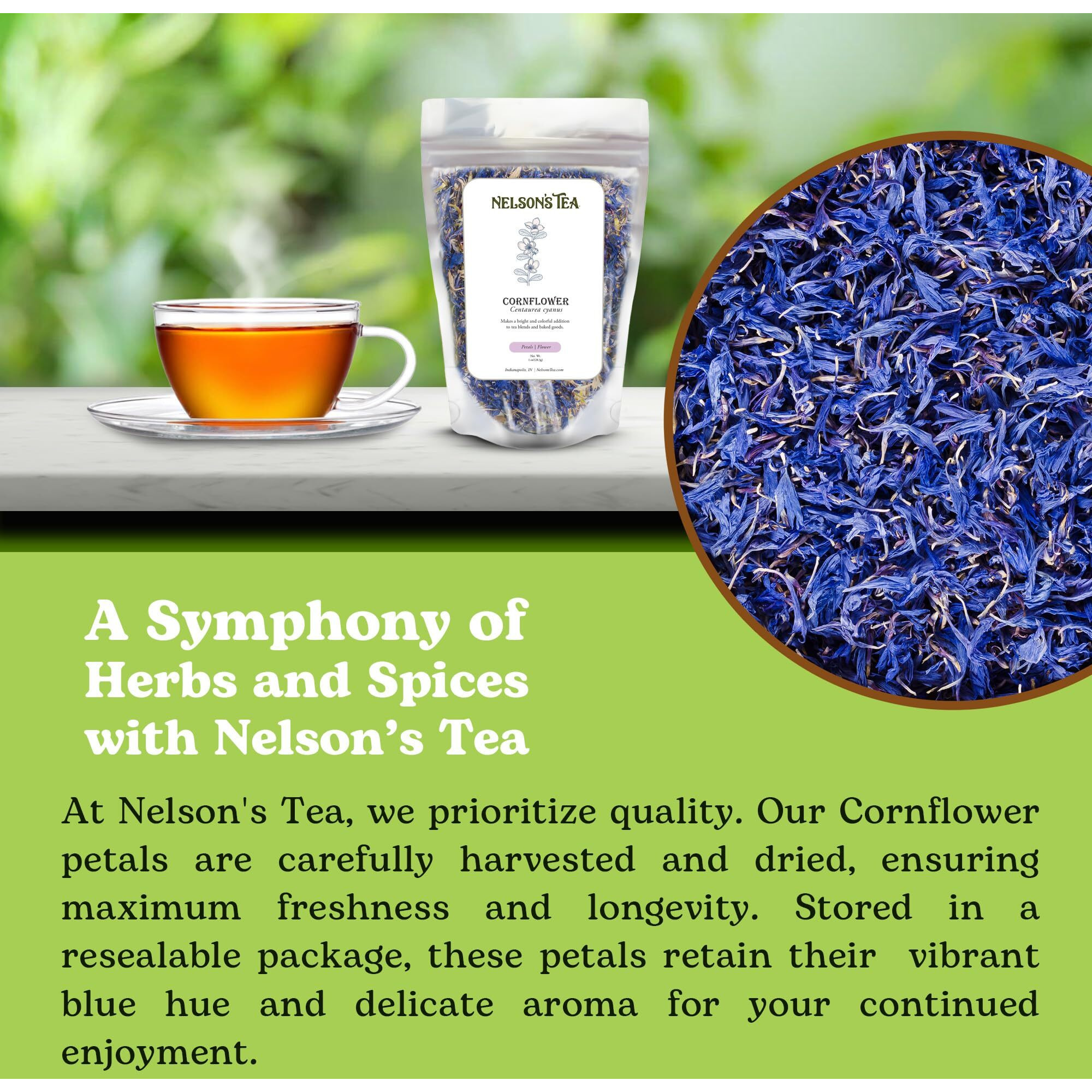 Nelson's Tea Cornflower Petals - Dried Blue Cornflower (Centaurea Cyanus) For Tea Blends, Latte, Smoothie, & Bath Salts (1 Oz)