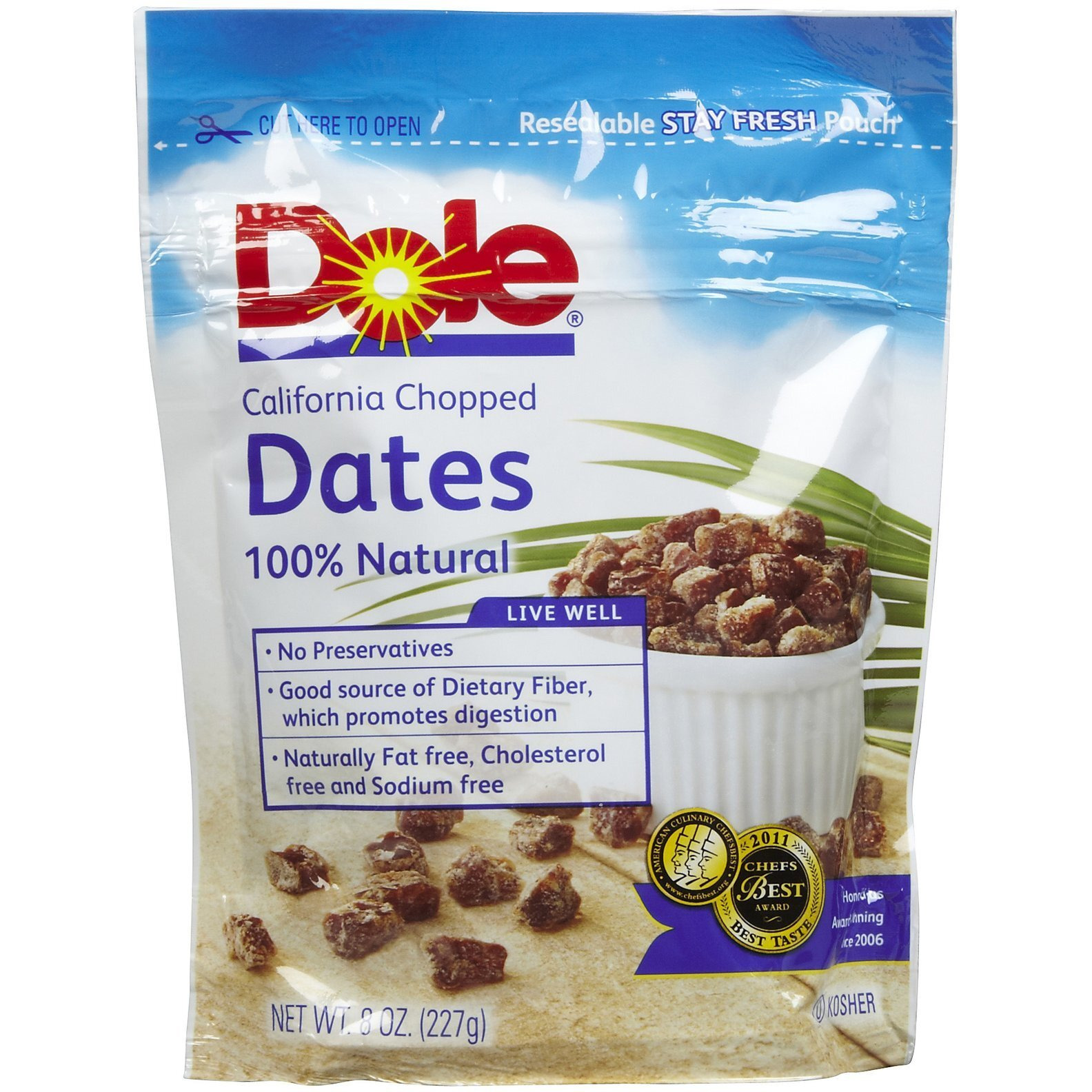 Dole California Chopped Dates, Dried Fruit, Gluten Free Snack, 8 Oz Bag