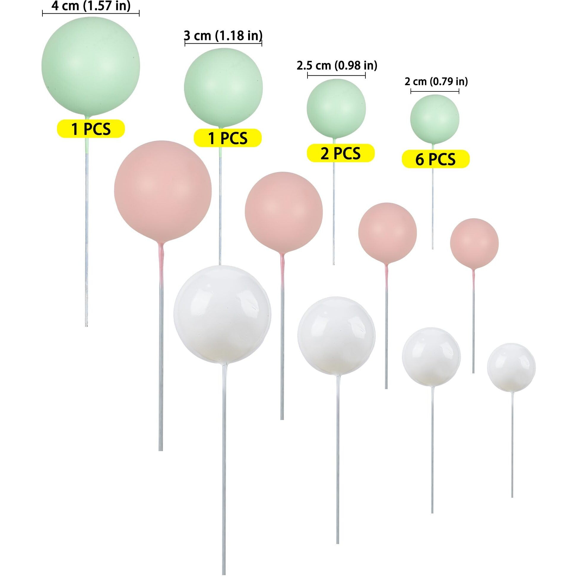 Gyufise 30Pcs Ball Cake Topper Decorations Mini Balloons Cake Topper Sticks Foam Balls Cake Picks Cake Topper Balls Cake Decorations For Wedding Party Birthday Cake Decorating White Green Pink