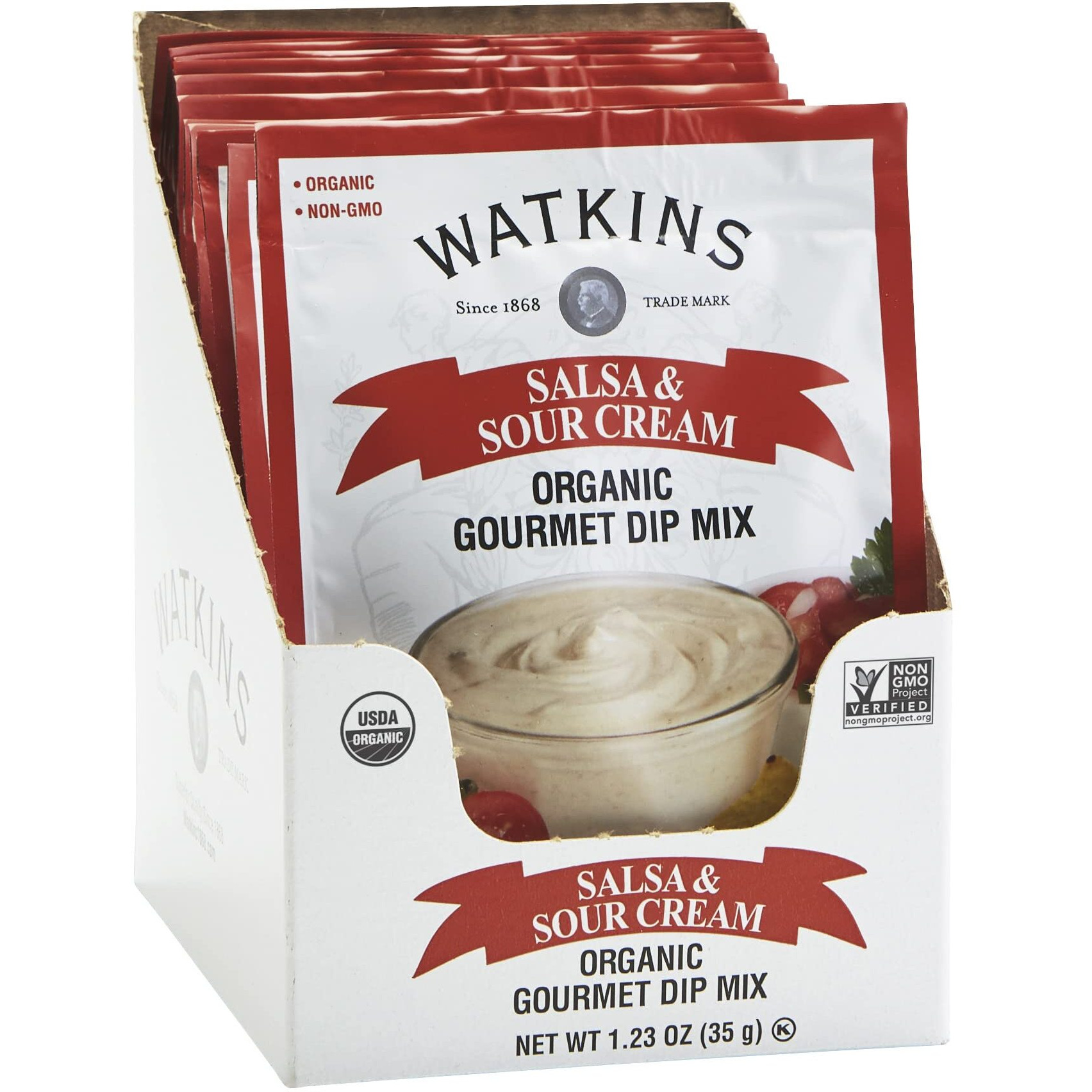 Watkins Organic Gourmet Dip Mix, Salsa & Sour Cream, 1.23 Oz. Packets, 12-Pack