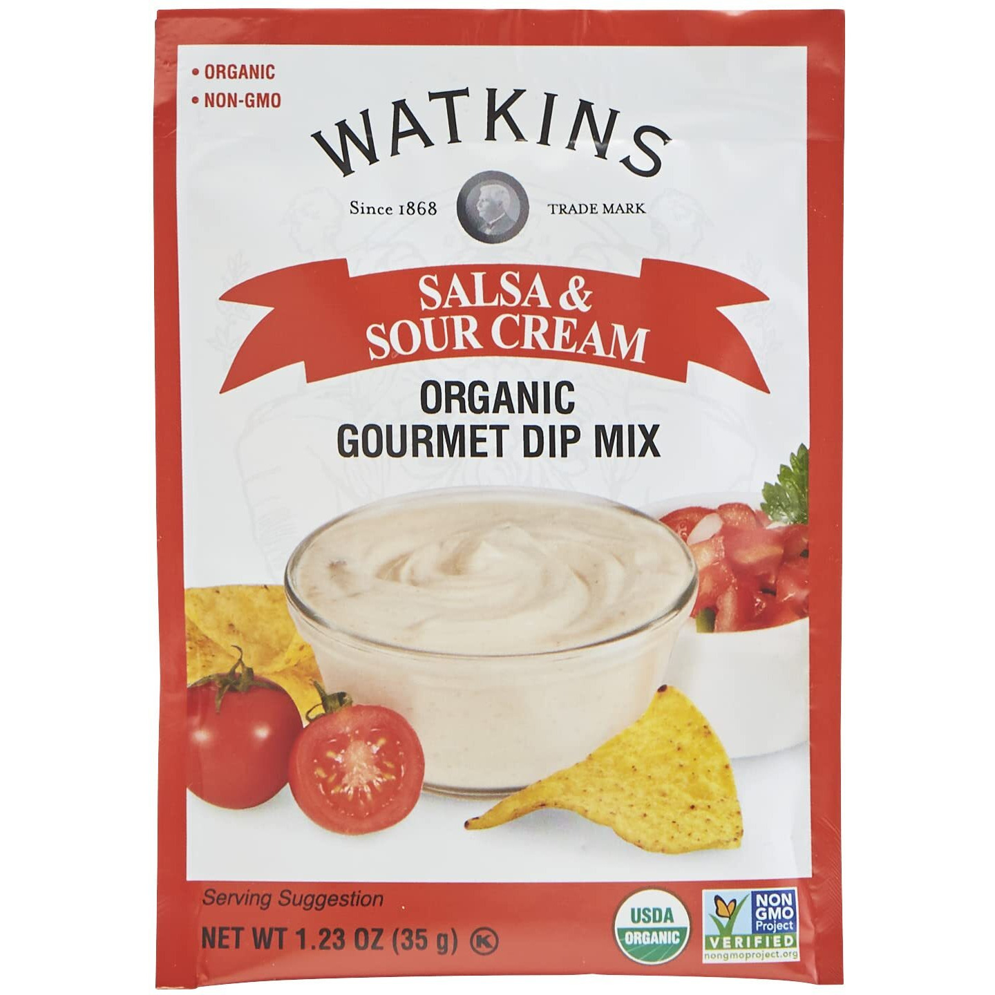 Watkins Organic Gourmet Dip Mix, Salsa & Sour Cream, 1.23 Oz. Packets, 12-Pack