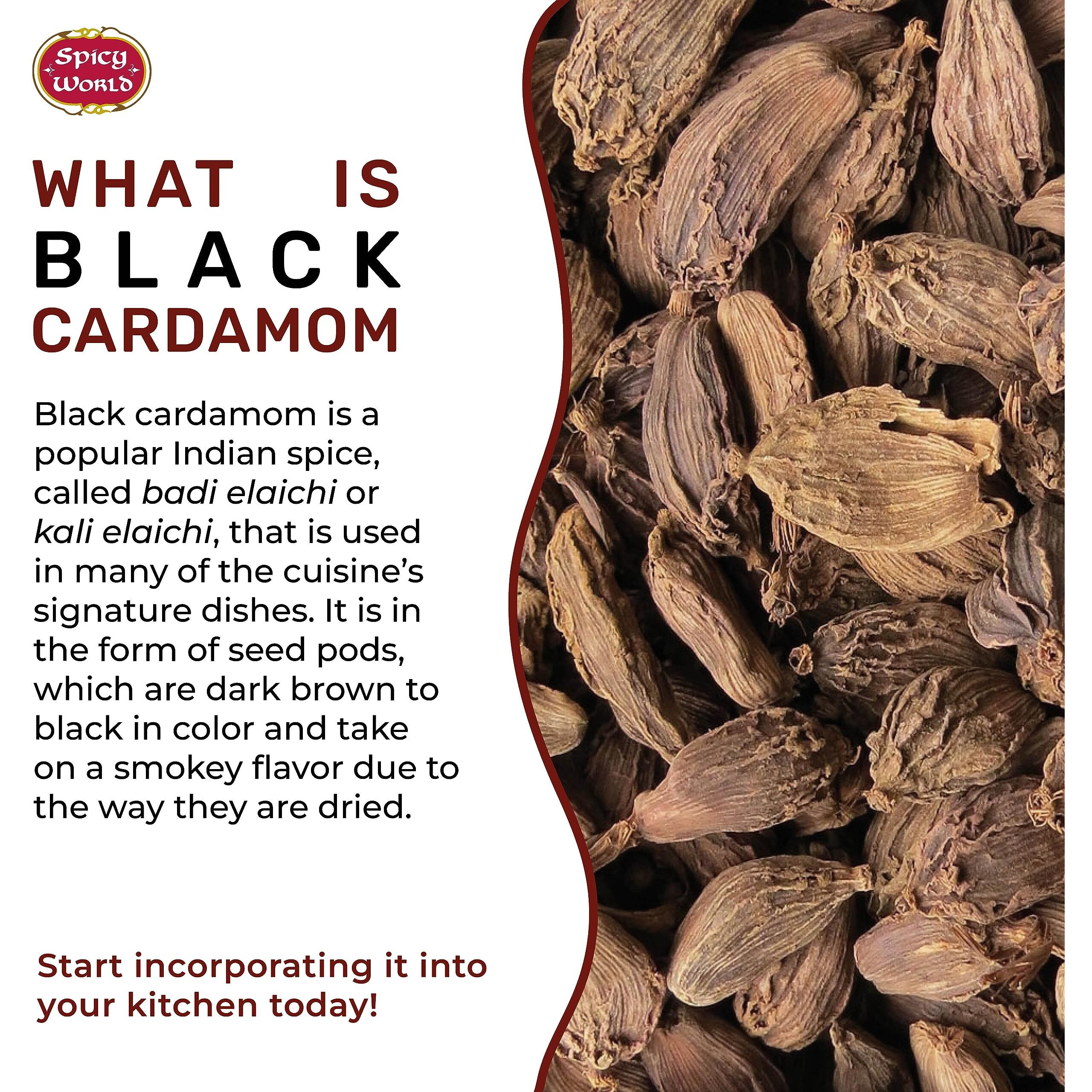 Black Cardamom Pods 3.5 Oz Bag (100Gm) | Whole Kali Elaichi Indian Spice By Spicy World