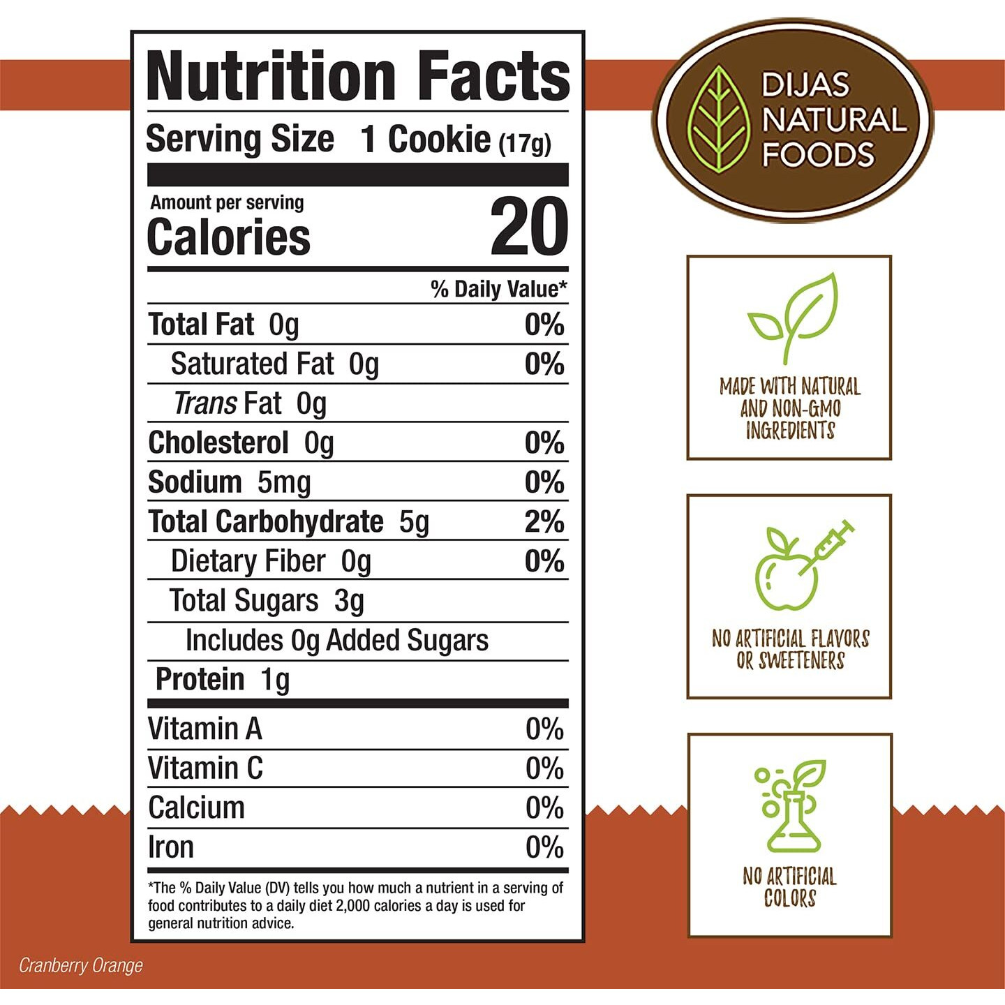 Dijas Natural Foods, Crunchy Fat Free Biscotti Cookie, All Natural Preservative Free Ingredients, Delicious Low Calorie Snack (5 Ounces, Cranberry Orange)