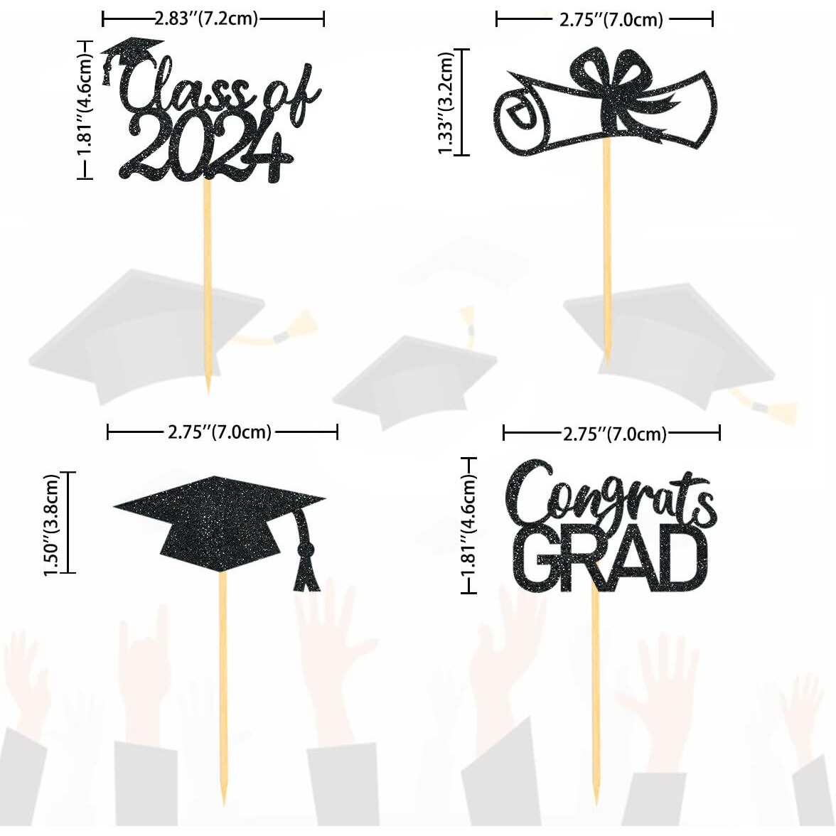 2024 Graduation Cupcake Toppers, Class Of 2024 Cupcake Toppers For Graduation Decorations, Congrats Grad Graduation Cake Decorations - Set Of 24 (Black)