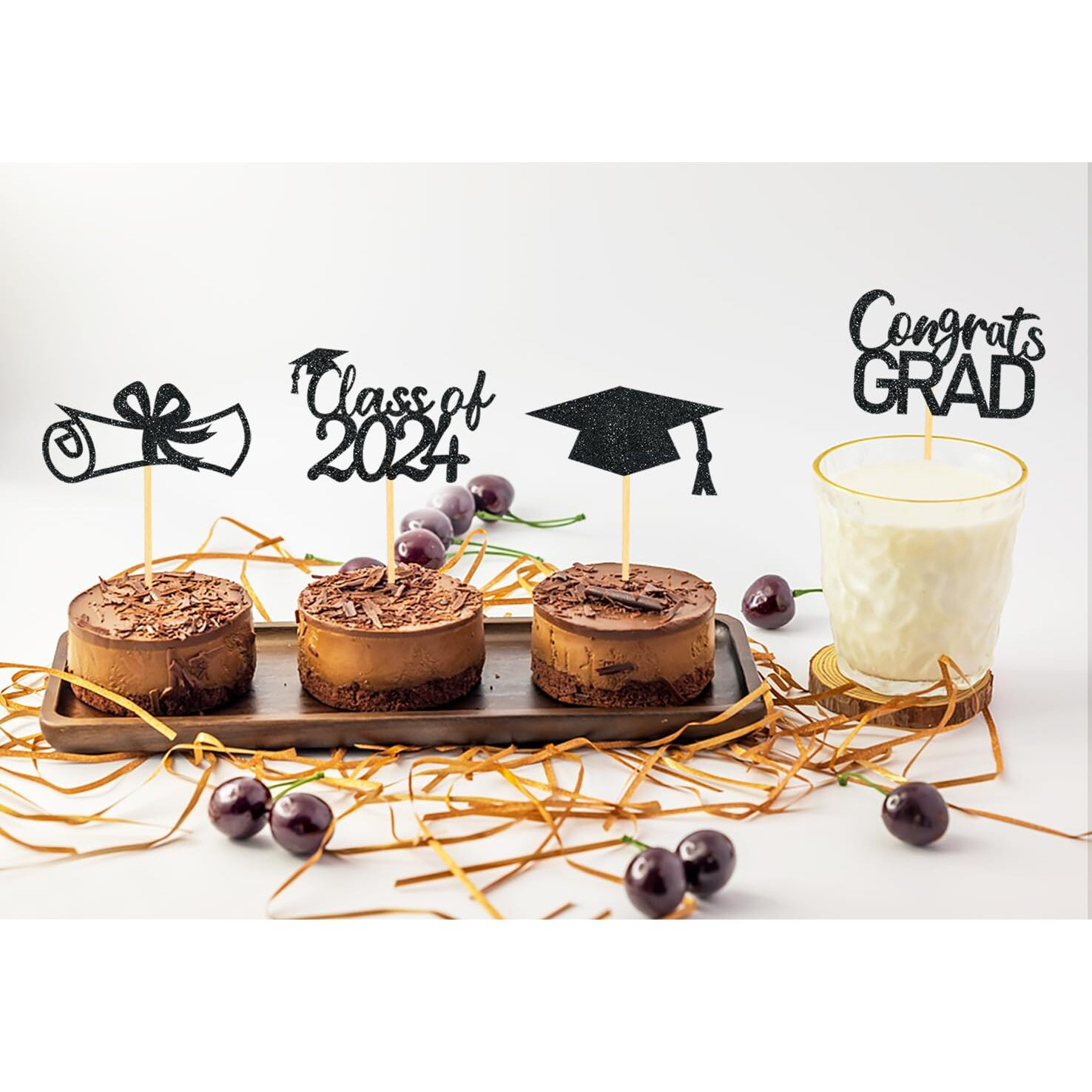 2024 Graduation Cupcake Toppers, Class Of 2024 Cupcake Toppers For Graduation Decorations, Congrats Grad Graduation Cake Decorations - Set Of 24 (Black)