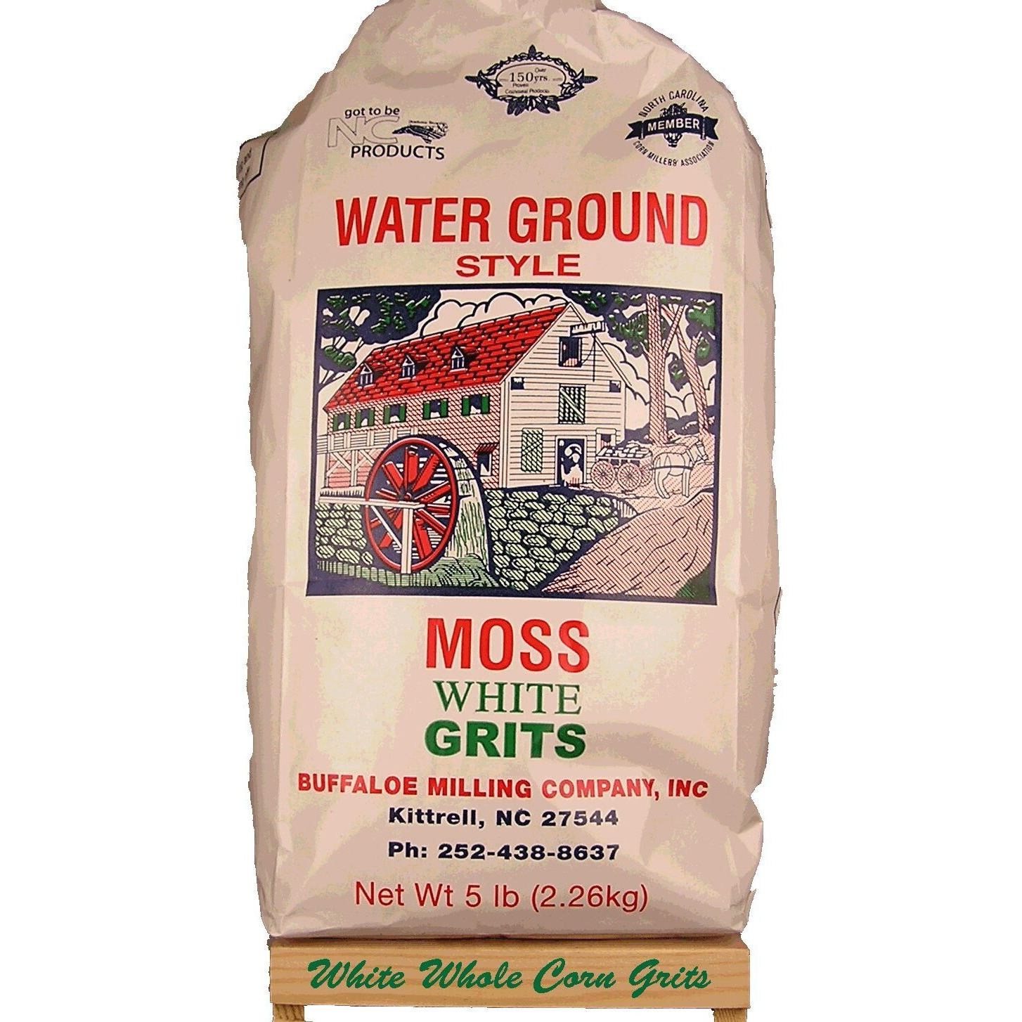 Moss Water Ground White Corn Grits 5 Lbs