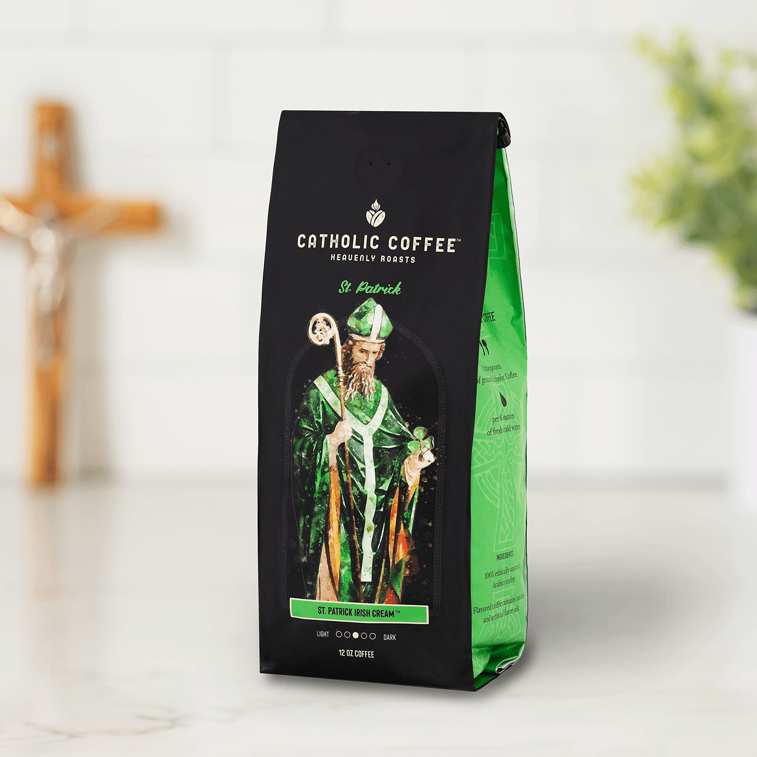 St. Patrick's Irish Cream (Whole Bean) 12 Ounces Arabica Bean Coffee, Medium Roast Coffee