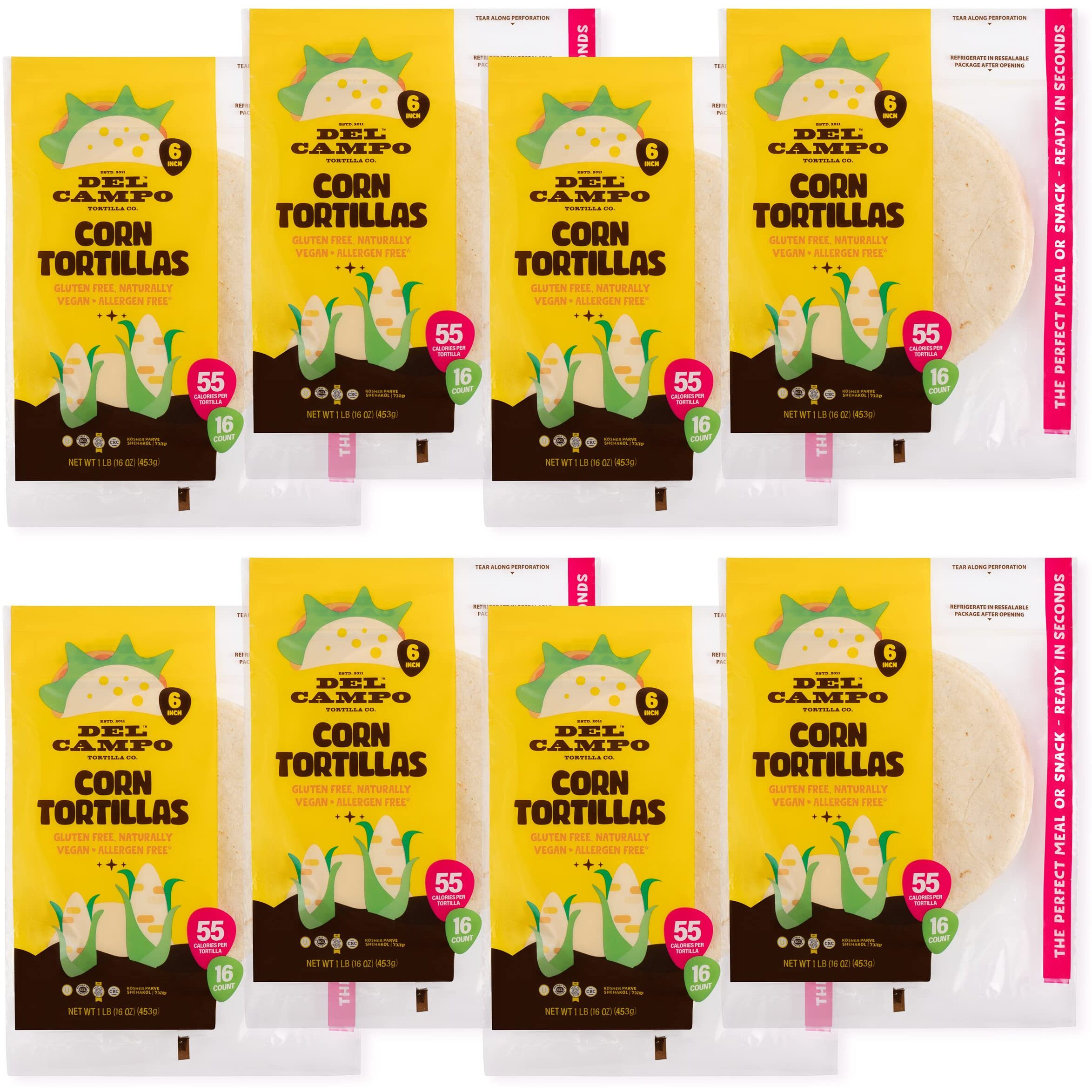 Del Campo Soft Corn Tortillas - 6 Inch Round 1Lb. Bag. 100% Delicious, Gluten Free And All-Authentic Mexican Food. Many Serving Options Wraps, Tacos, Quesadillas Or Burritos, Kosher. (8Lb Case)