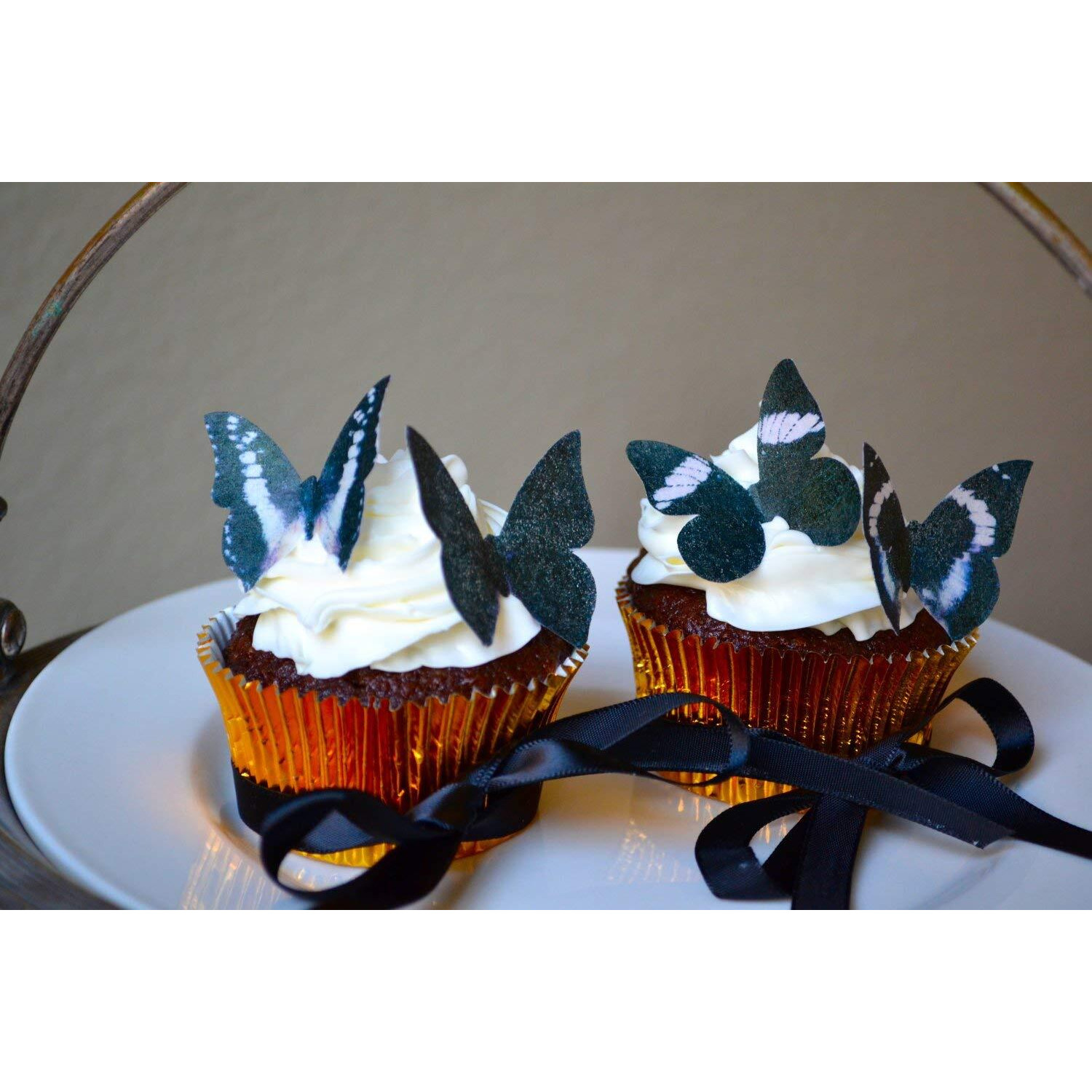 Sugar Robot Inc. Edible Butterflies Small Size Premium Crafted Made In The Usa Cake And Cupcake Toppers, Decoration (Black)