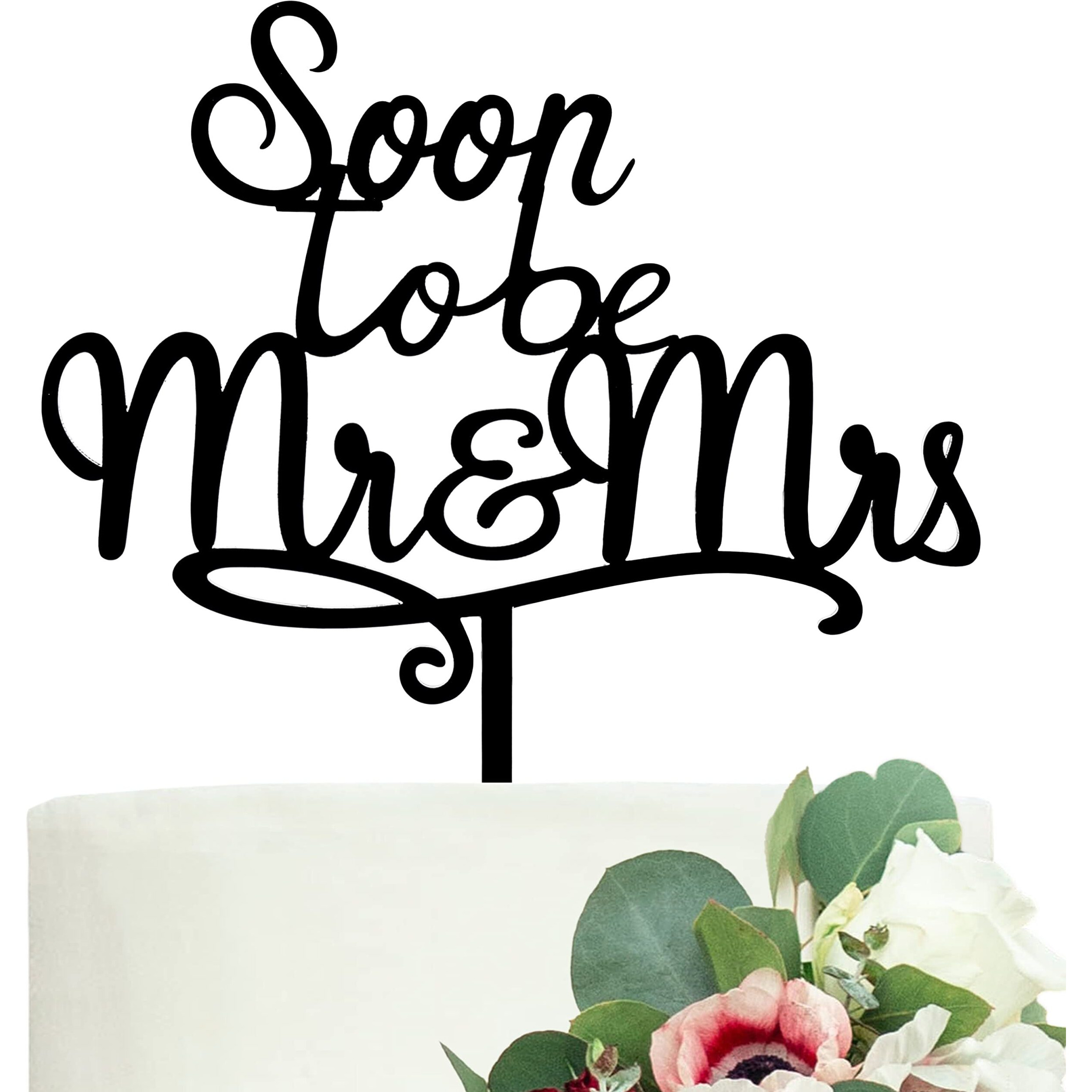 Lovenjoy Gift Boxed Soon To Be Mr And Mrs Cake Topper Engagement Black, Frosted Acrylic