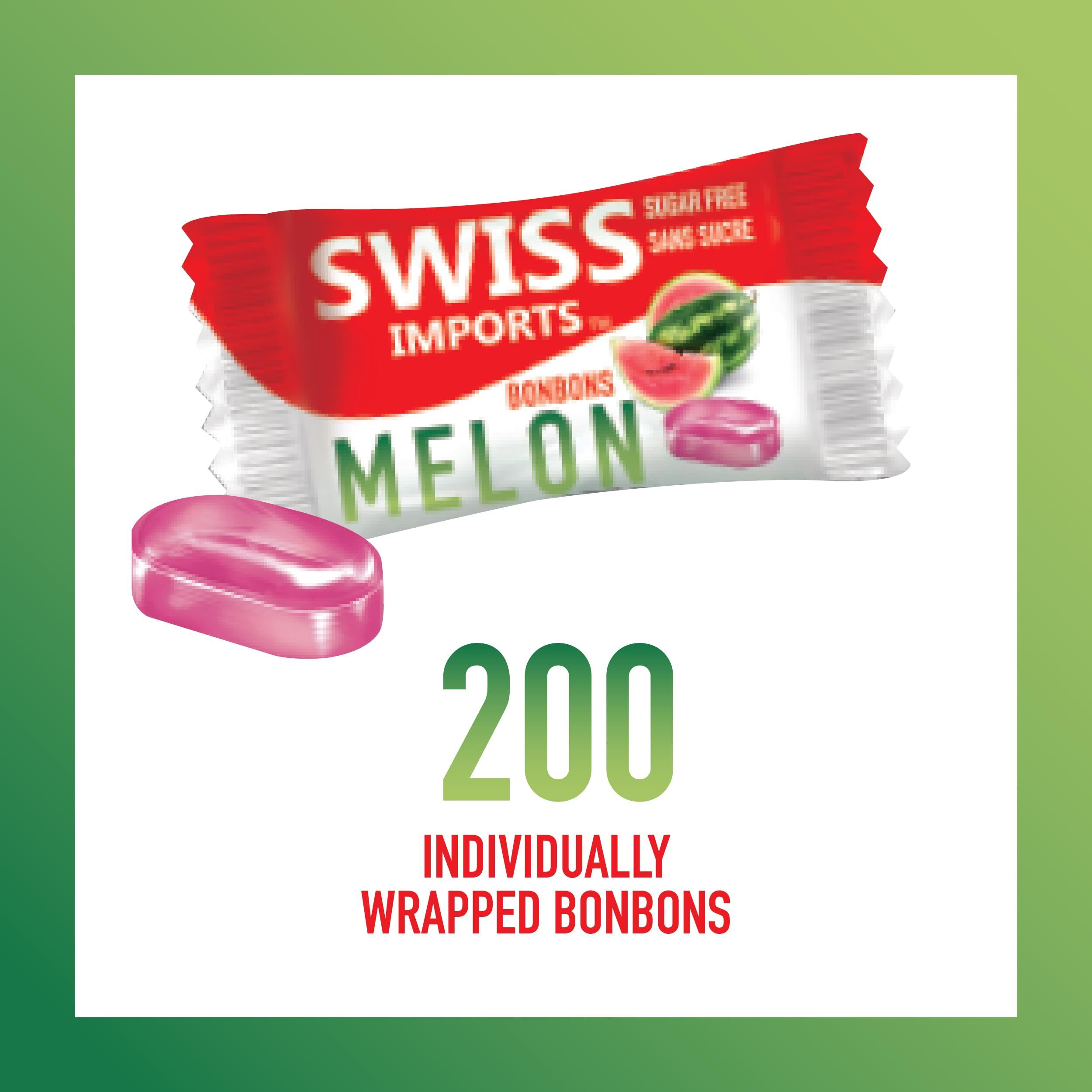 Swiss Imports Sugar Free Bonbons Hard Candy Drops Bocca Box, Watermelon, 200 Individually Wrapped Pieces, 500G/17.6Oz