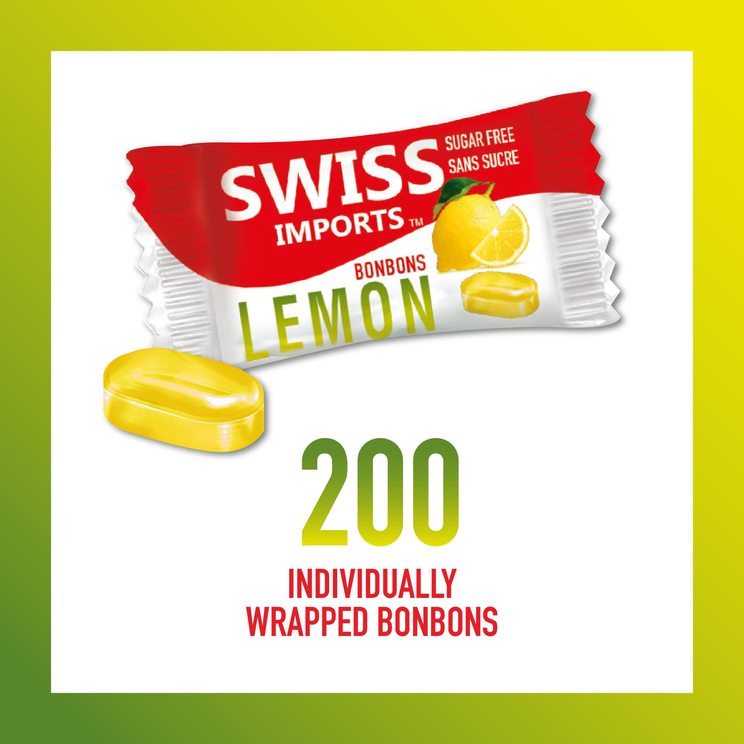 Swiss Imports Sugar Free Bonbons Hard Candy Drops, Lemon, 17.6 Oz/ 500G Bocca Box With 200 Individually Wrapped Pieces