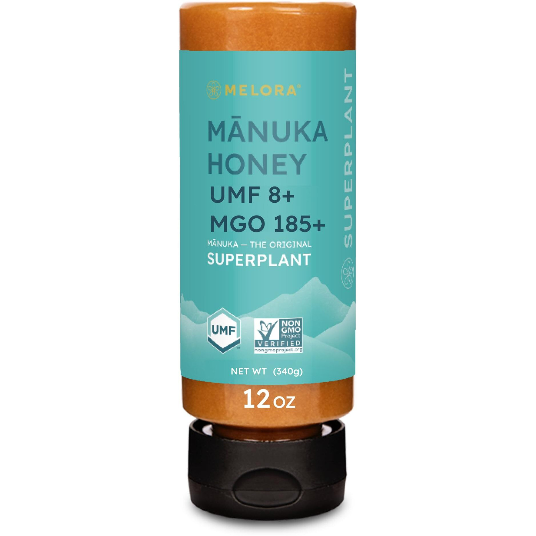 Melora Manuka Honey New Zealand Raw Honey | Pure, Unfiltered, Unpasteurized Honey | Organic Squeeze Bottle | Umf 8+ | Mgo 185+ | 12 Oz