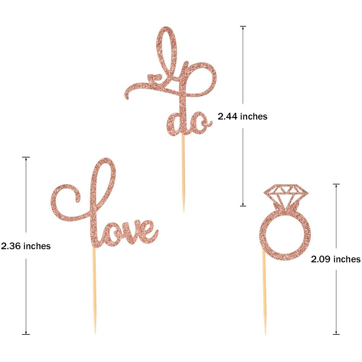 Donoter 48 Pcs Rose Gold Glitter Diamond Ring Cupcake Toppers Love I Do Cake Picks For Wedding Engagement Party Decorations