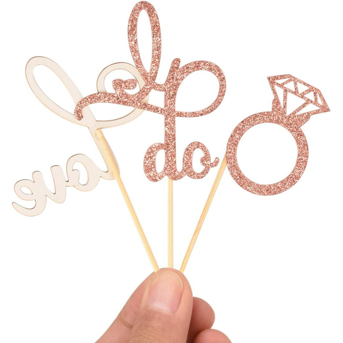 Donoter 48 Pcs Rose Gold Glitter Diamond Ring Cupcake Toppers Love I Do Cake Picks For Wedding Engagement Party Decorations