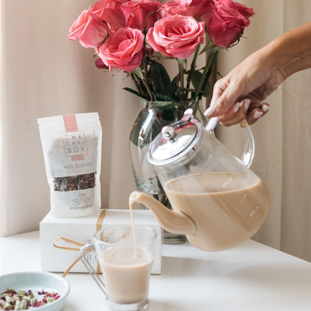The Chai Box - Premium Rose Chai Tea - Makes 25 Servings - Loose Leaf Black Tea W/Rose Petals & Cardamom - Featured In Oprah's Favorite Things - Made In Small Batches W/Single-Origin Spices - 2.5Oz