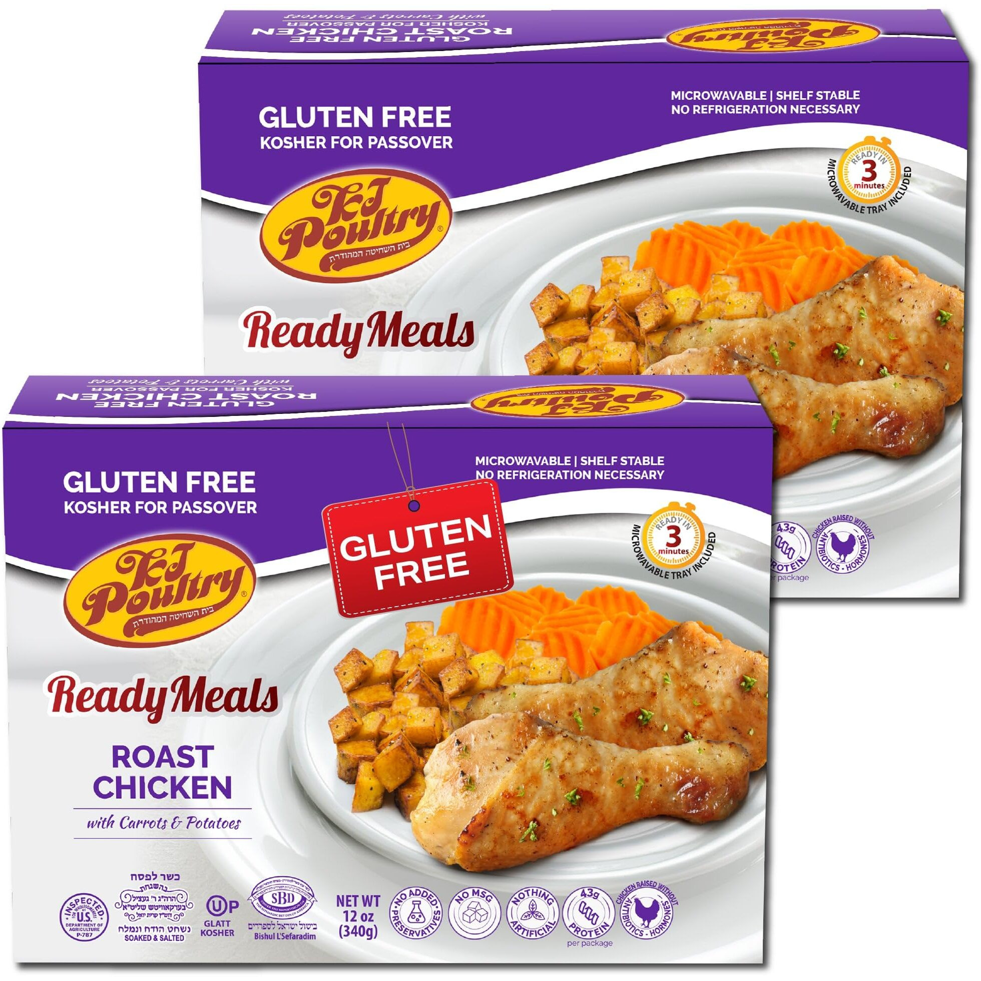 Kosher For Passover Gluten Free Meals, Roast Chicken With Potato & Carrots (2 Pack) Mre Meat Ready To Eat, Prepared Entree Fully Cooked, Shelf Stable Food Microwave Dinner - Traveler Backpacker