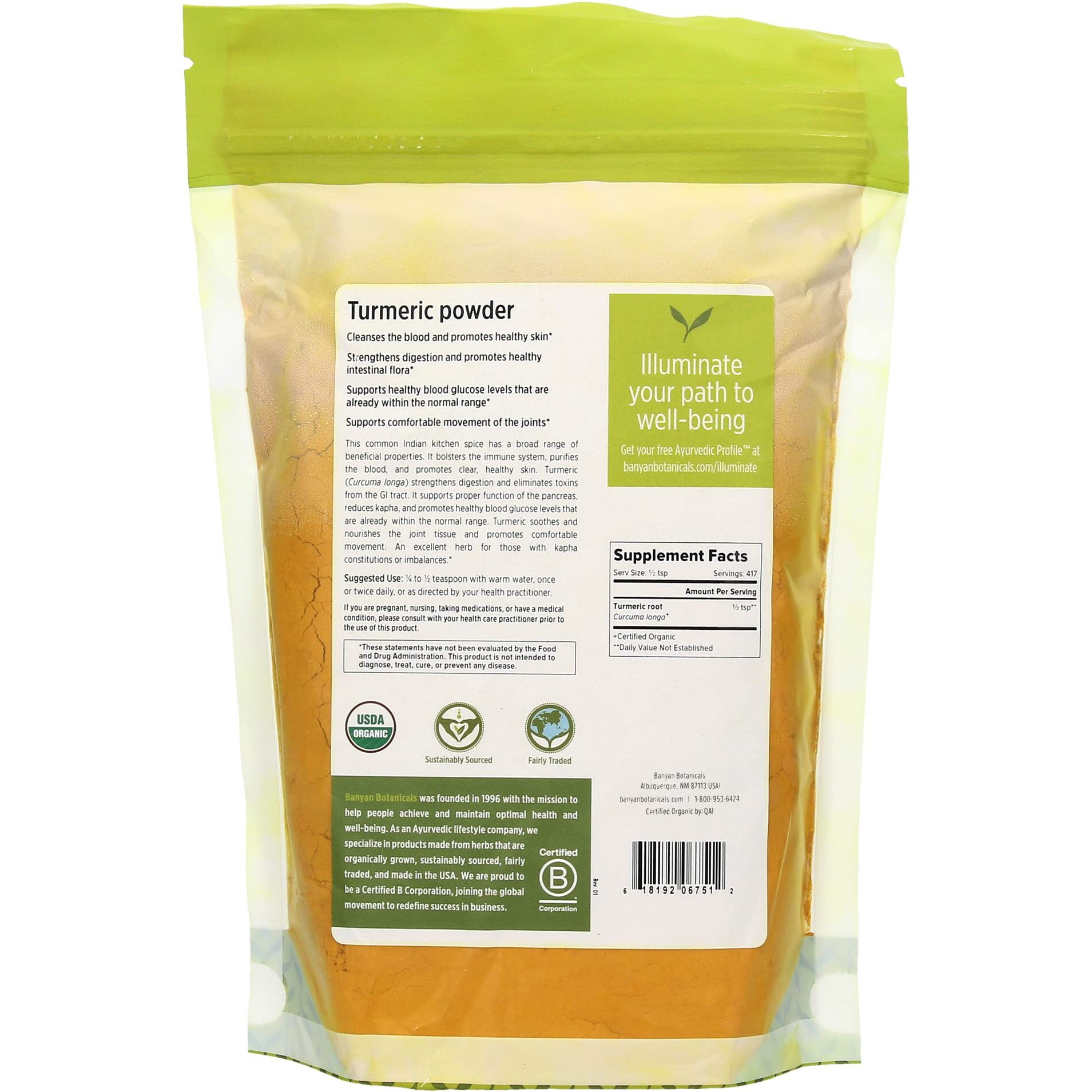 Banyan Botanicals Turmeric Powder - Usda Organic, 1 Lb - Curcuma Longa - Traditional Cooking Spice That Promotes Digestion Overall Health, And Well-Being
