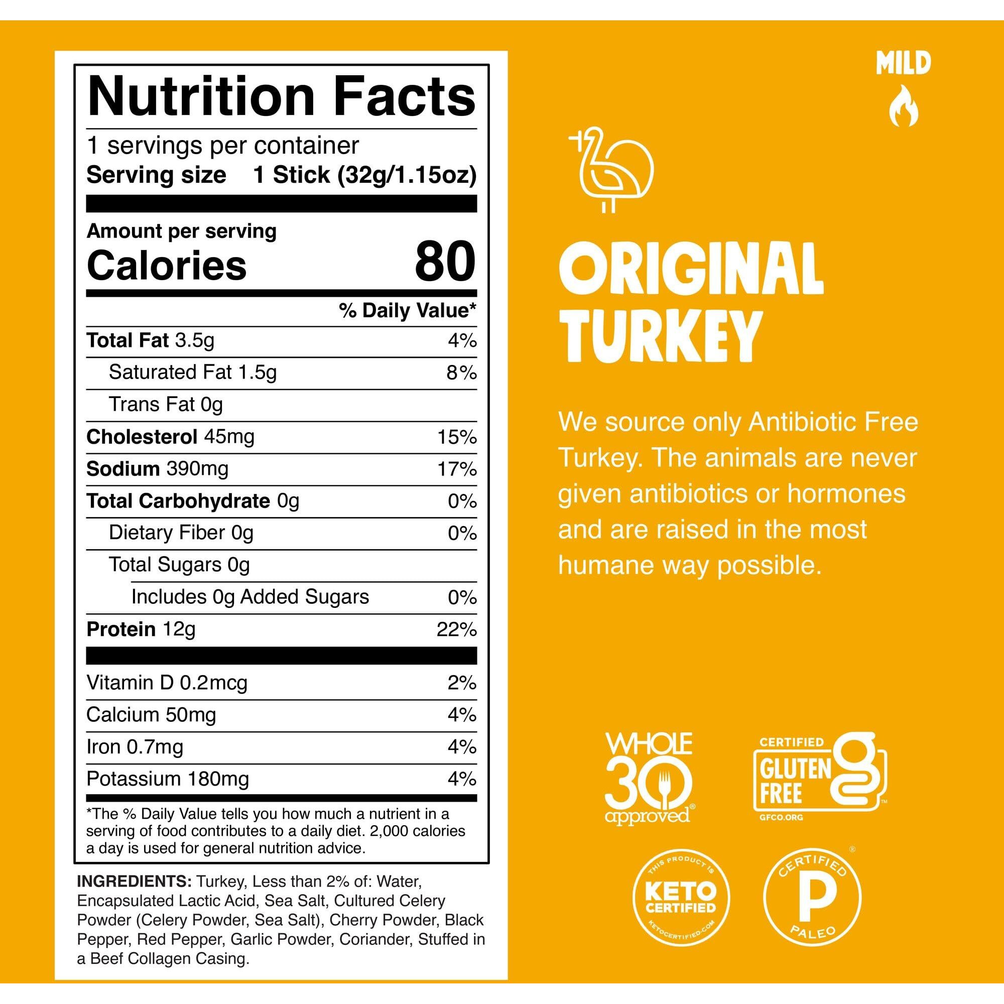 Chomps Original Turkey Jerky Snack Sticks Keto Paleo Whole30 Approved Gluten Free 1.15Oz (24 Pack)