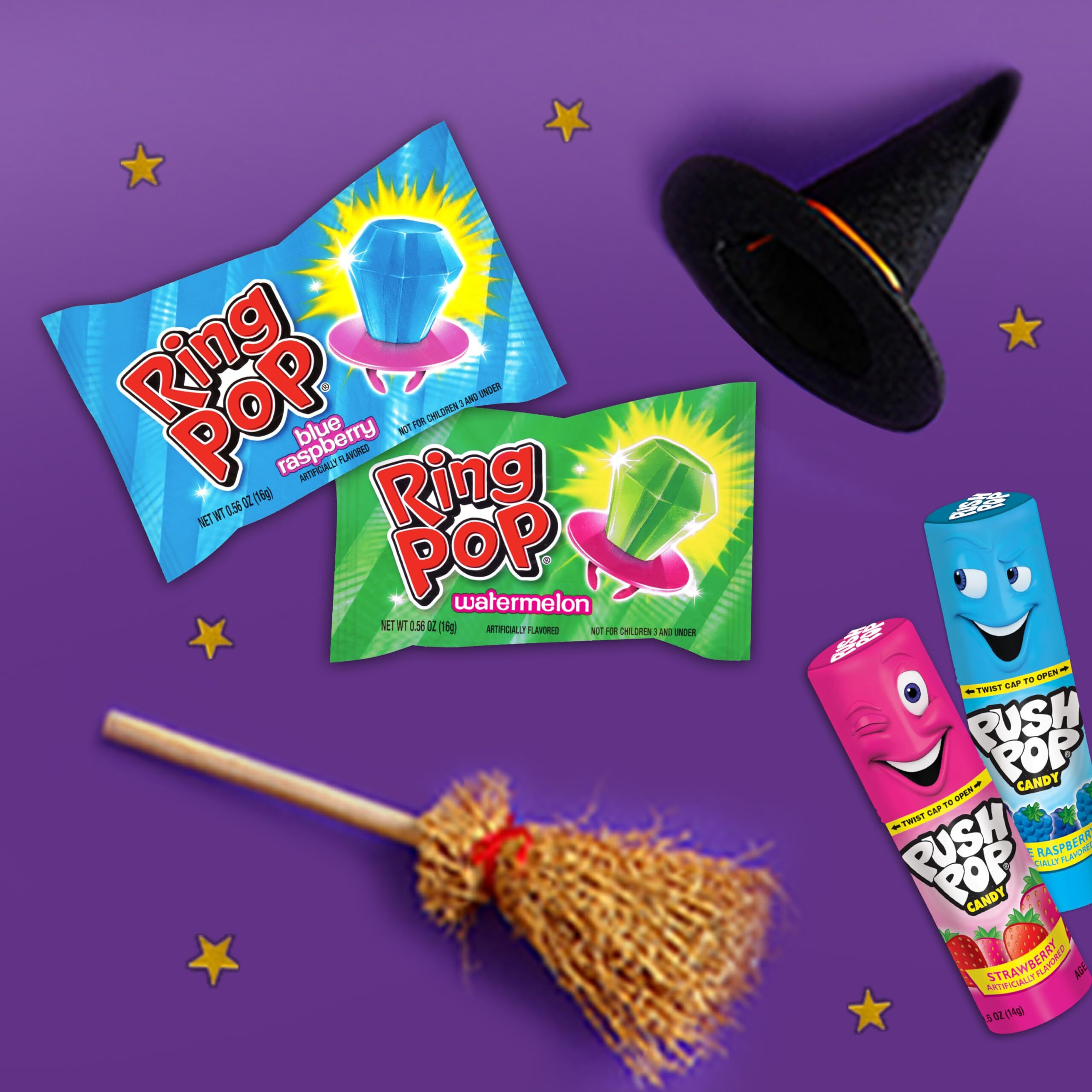 Ring Pop Push Pop 30 Count Halloween Candy Variety Pack - Assorted Fruity Lollipops - Mixed Candy Gift Box For Kids - Fun Candy For Party Favors, Halloween Parties, Trick Or Treat Goodie Bags