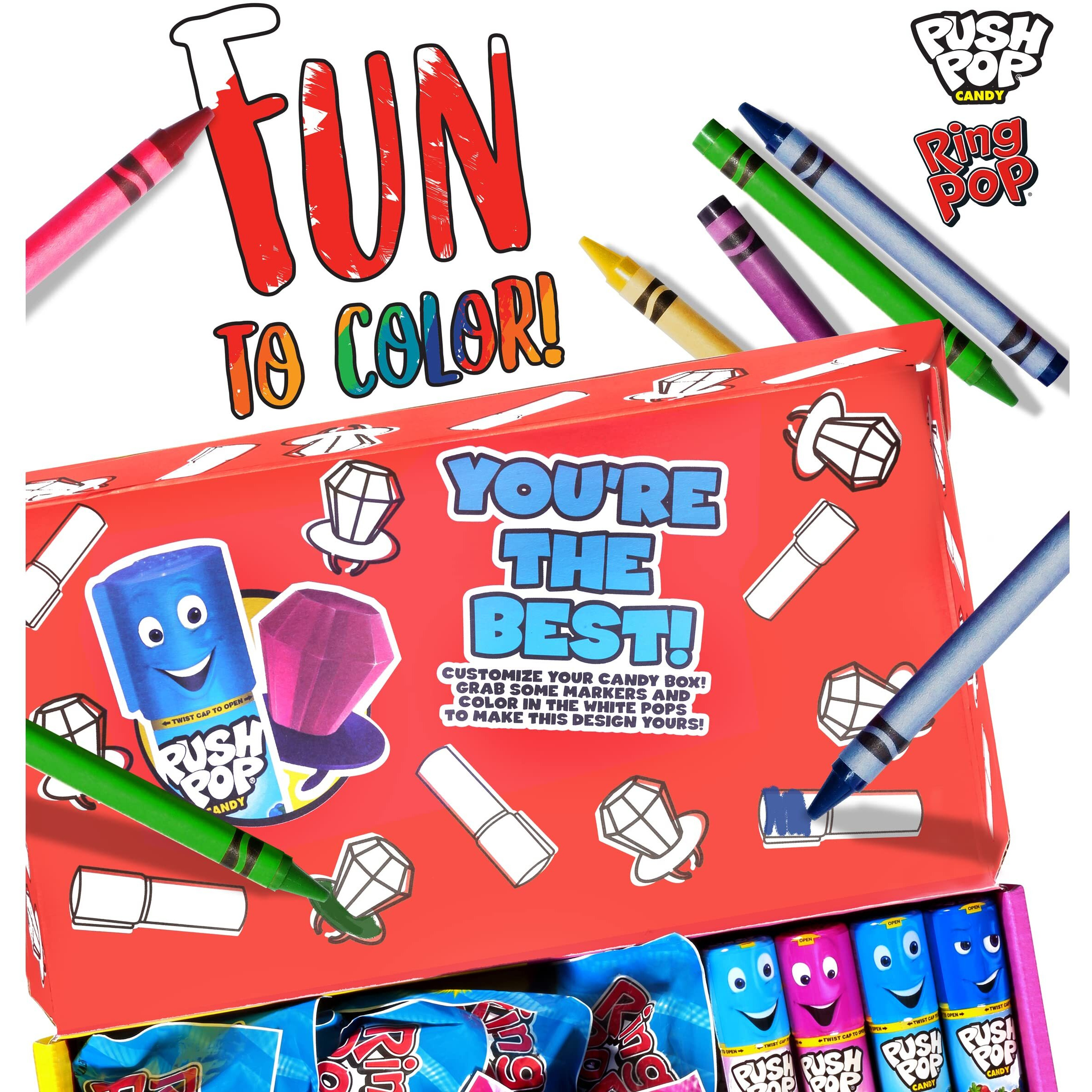 Ring Pop Push Pop 30 Count Halloween Candy Variety Pack - Assorted Fruity Lollipops - Mixed Candy Gift Box For Kids - Fun Candy For Party Favors, Halloween Parties, Trick Or Treat Goodie Bags