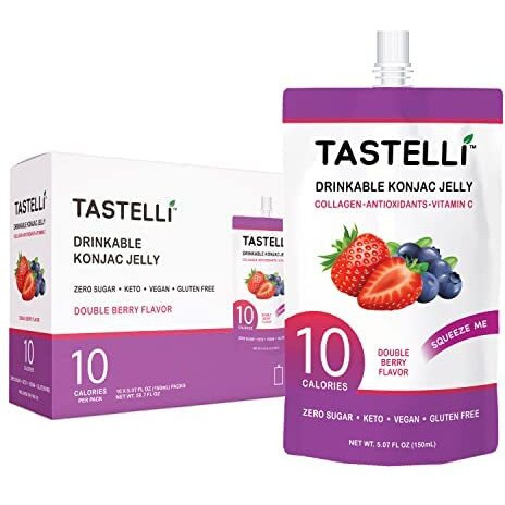 Tastelli Konjac Jelly Infused With Collagen + Vitamin C + Antioxidants / 10 Calories, Vegan, Zero Sugar/Healthy Drinkable Dessert Pouch / (Double Berry) - 150Ml X 10 Pouches