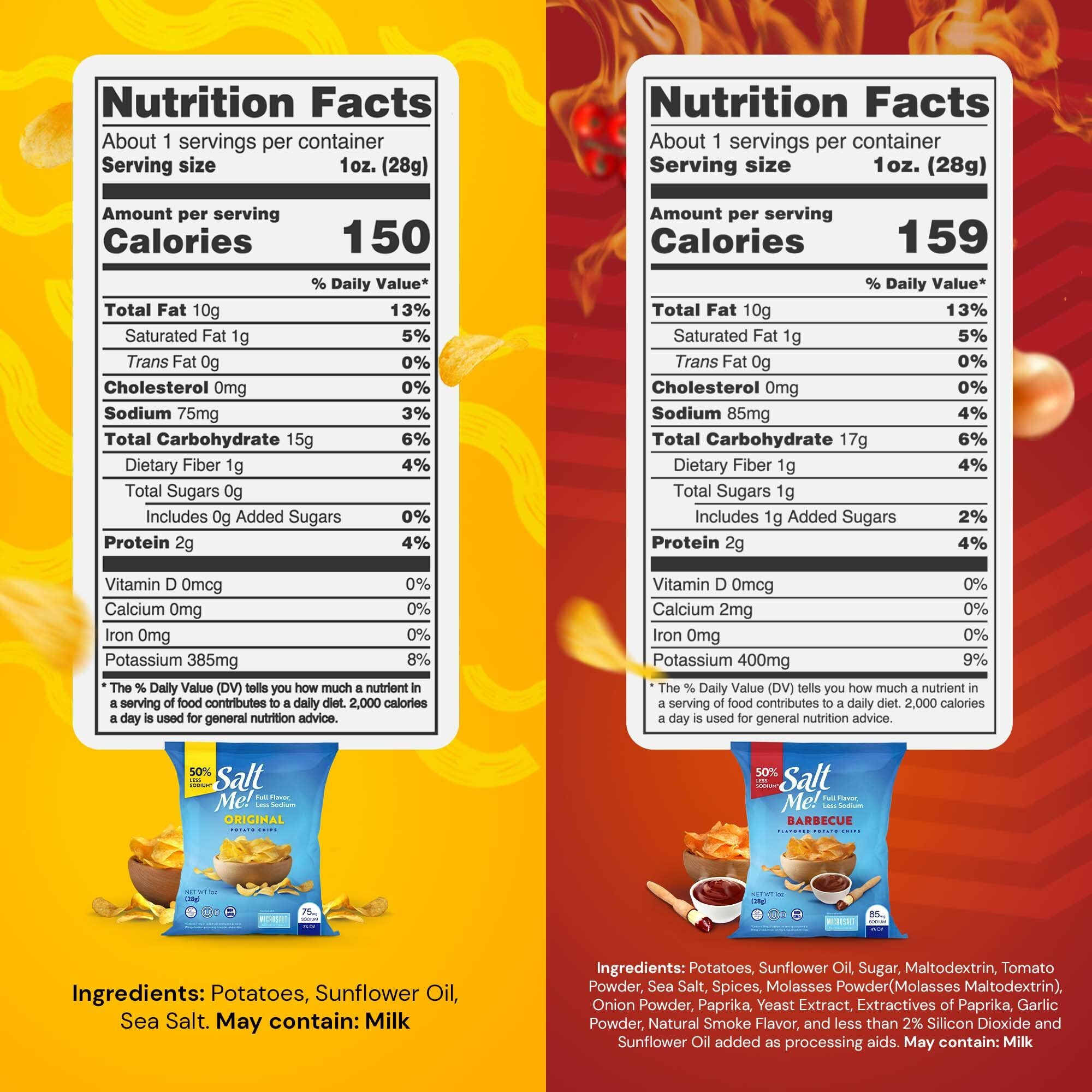 Saltme Variety Pack Better For You Potato Chips - 24Ct 1Oz Bags - 50% Less Sodium, Kosher, Healthier Snack Pack- Best Full Flavor, Non-Gmo, Gluten Free - Less Sodium, Same Flavor.