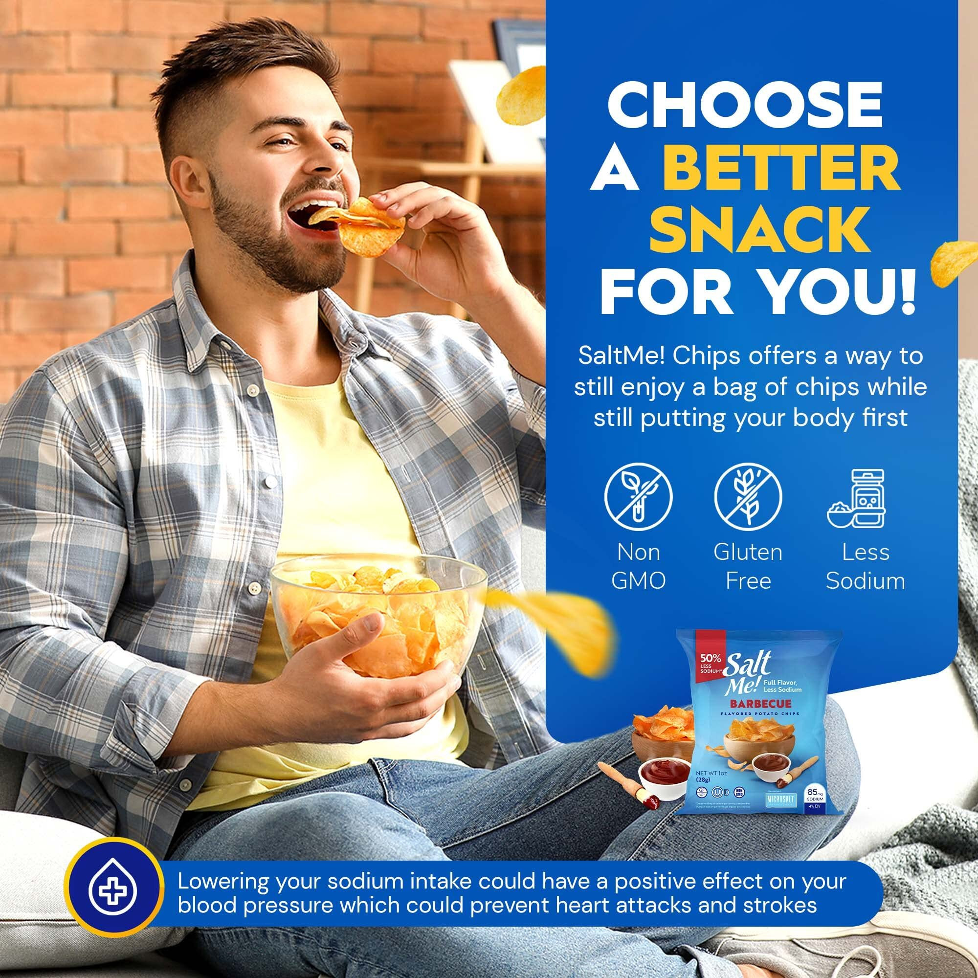 Saltme Variety Pack Better For You Potato Chips - 24Ct 1Oz Bags - 50% Less Sodium, Kosher, Healthier Snack Pack- Best Full Flavor, Non-Gmo, Gluten Free - Less Sodium, Same Flavor.