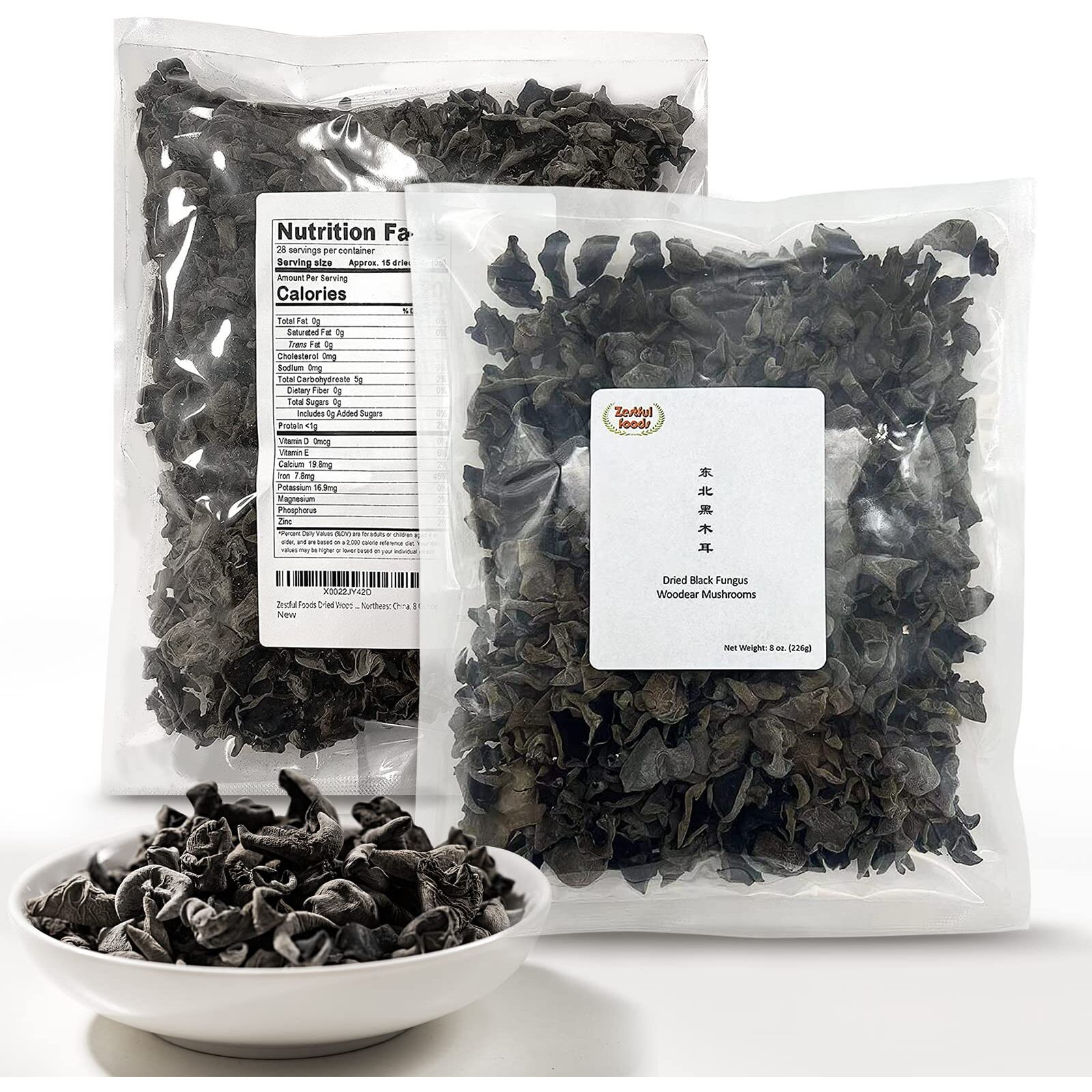 Zestful Foods Premium Dried Black Fungus Dried Wooder Mushroom(Black Fungus Mushroom) All Natural,Gluten-Free 8 Oz.