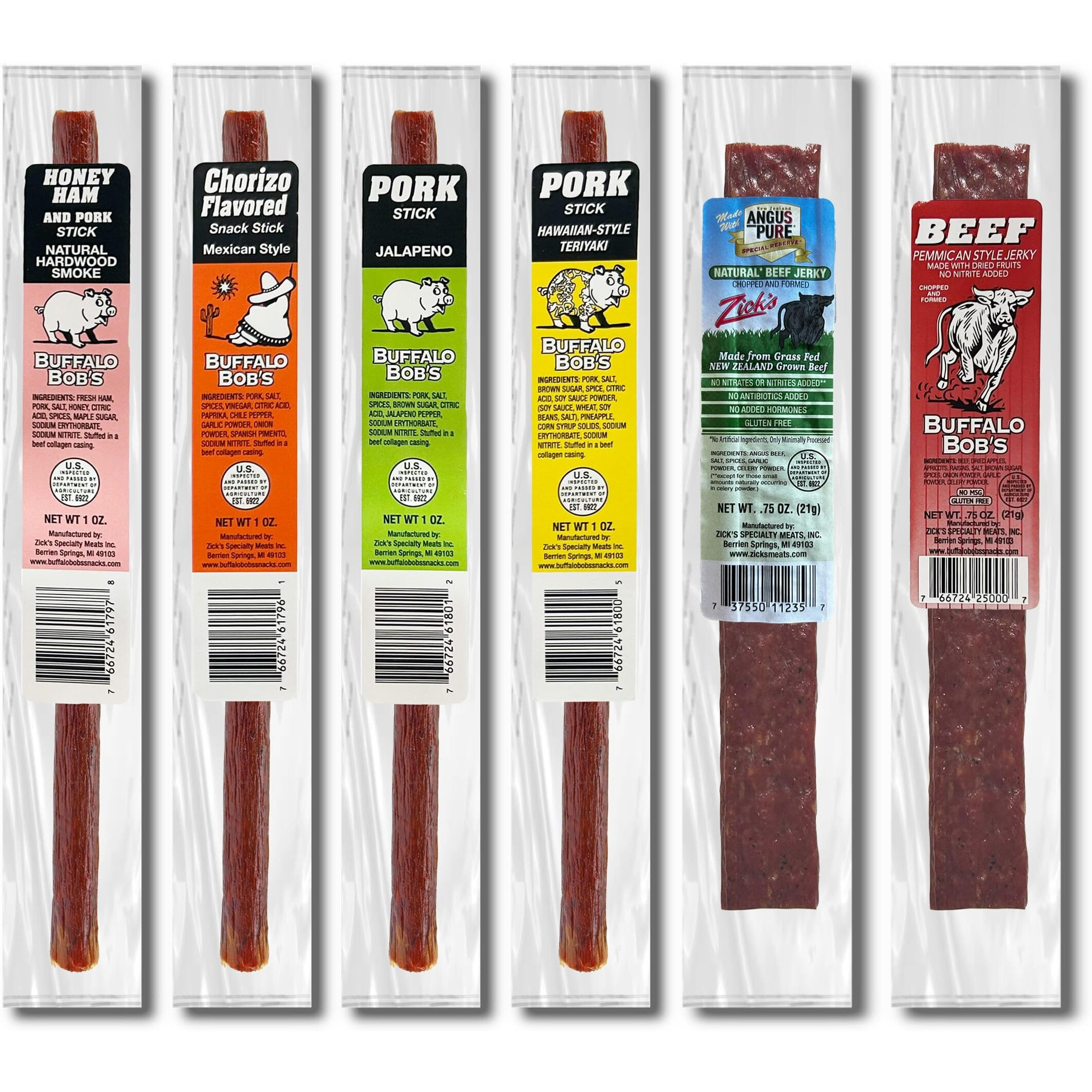 Buffalo Bob's Wild Game Meat Snacks (6 Pack), Traditional Assortment Sampler, Beef Jerky Gifts For Men, Deer Jerky Gift Box, Jerky Sampler Gift Box, Variety Assorted Gift Pack, Deer Snacks