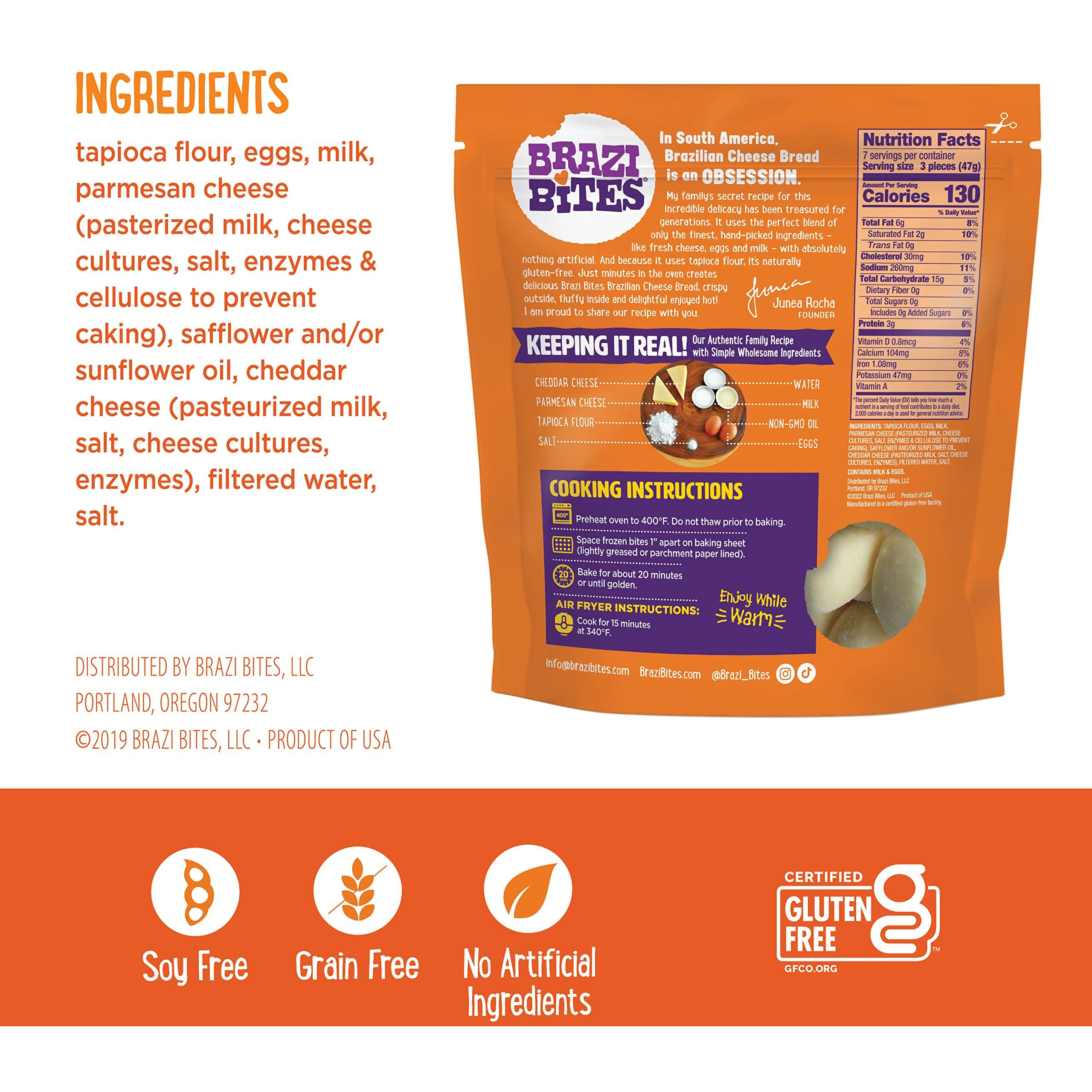 Brazi Bites Gluten-Free Brazilian Cheese Bread Cheddar & Parmesan | Vegetarian Frozen Bread Snacks | Soy-Free | No Artificial Ingredients | No Preservatives | 11.5 Oz. Pouches (8-Pack)