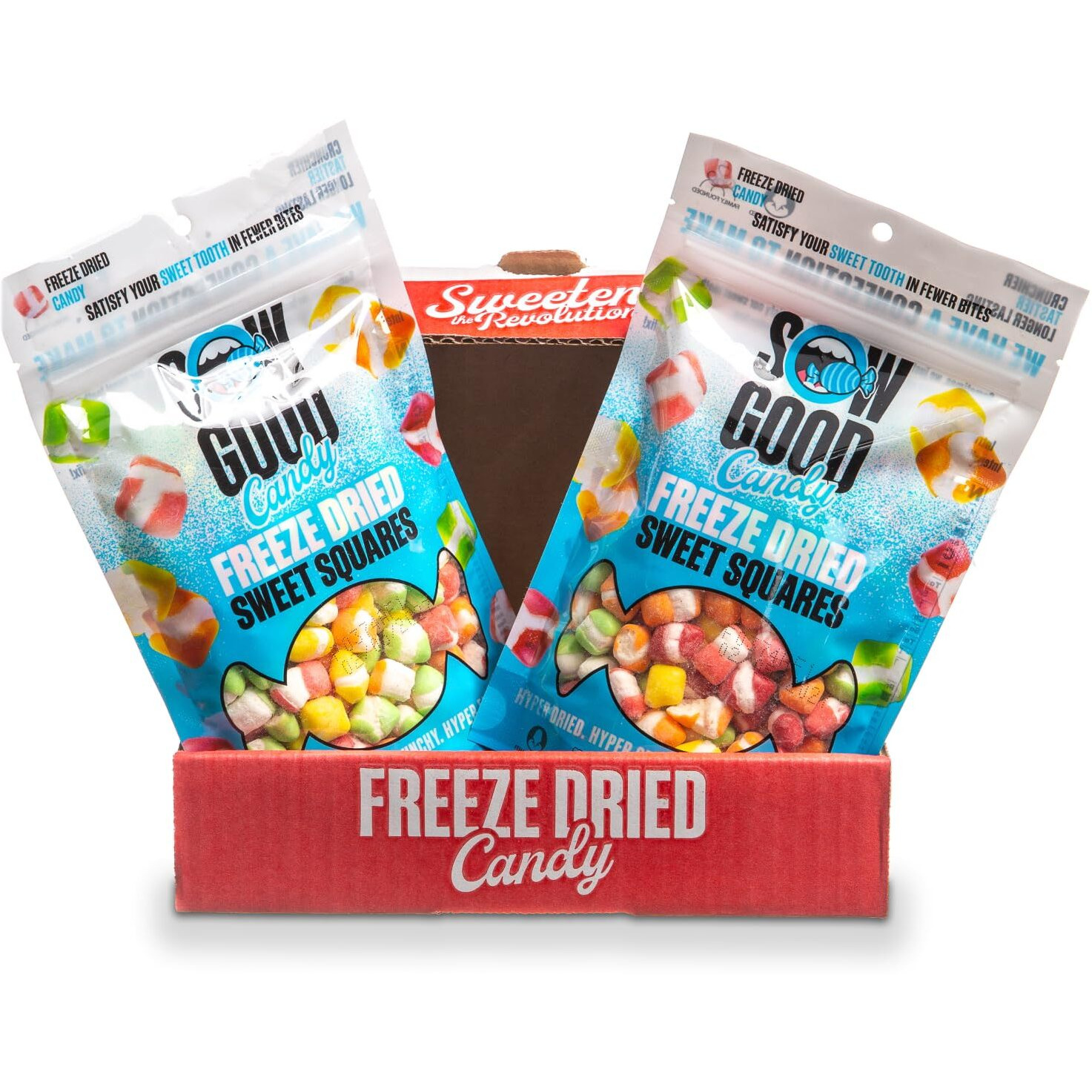 Sow Good Freeze Dried Candy Sweet Squares 2 Pack - (Strawberry, Lemon, Orange, Blue Raspberry, Apple)