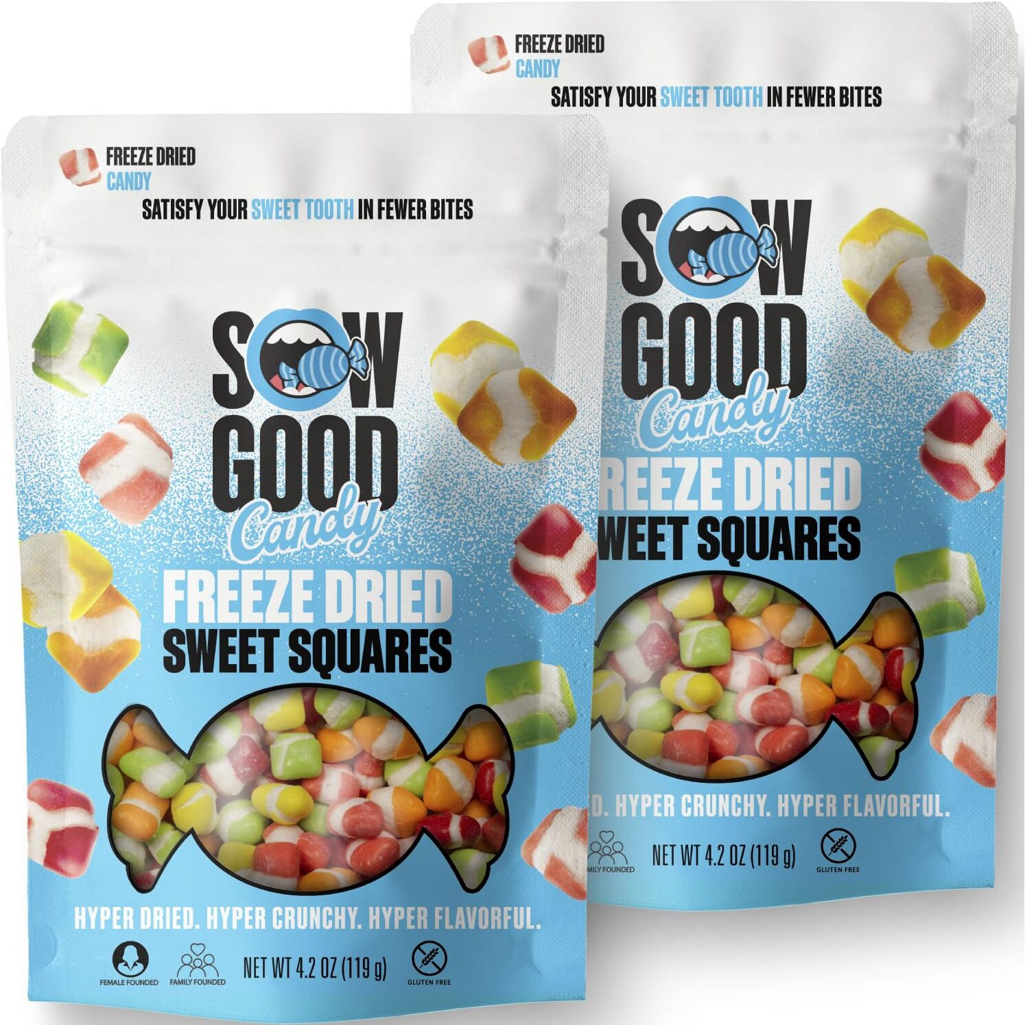 Sow Good Freeze Dried Candy Sweet Squares 2 Pack - (Strawberry, Lemon, Orange, Blue Raspberry, Apple)