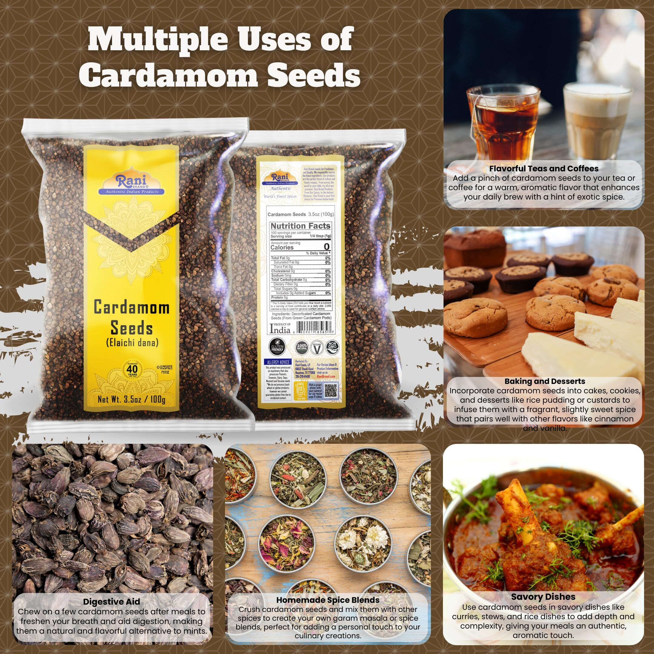 Rani Cardamom (Elachi) Decorticated Seeds Indian Spice 3.5Oz (100G) ~ All Natural | Vegan | Gluten Friendly | Non-Gmo | Kosher | Indian Origin