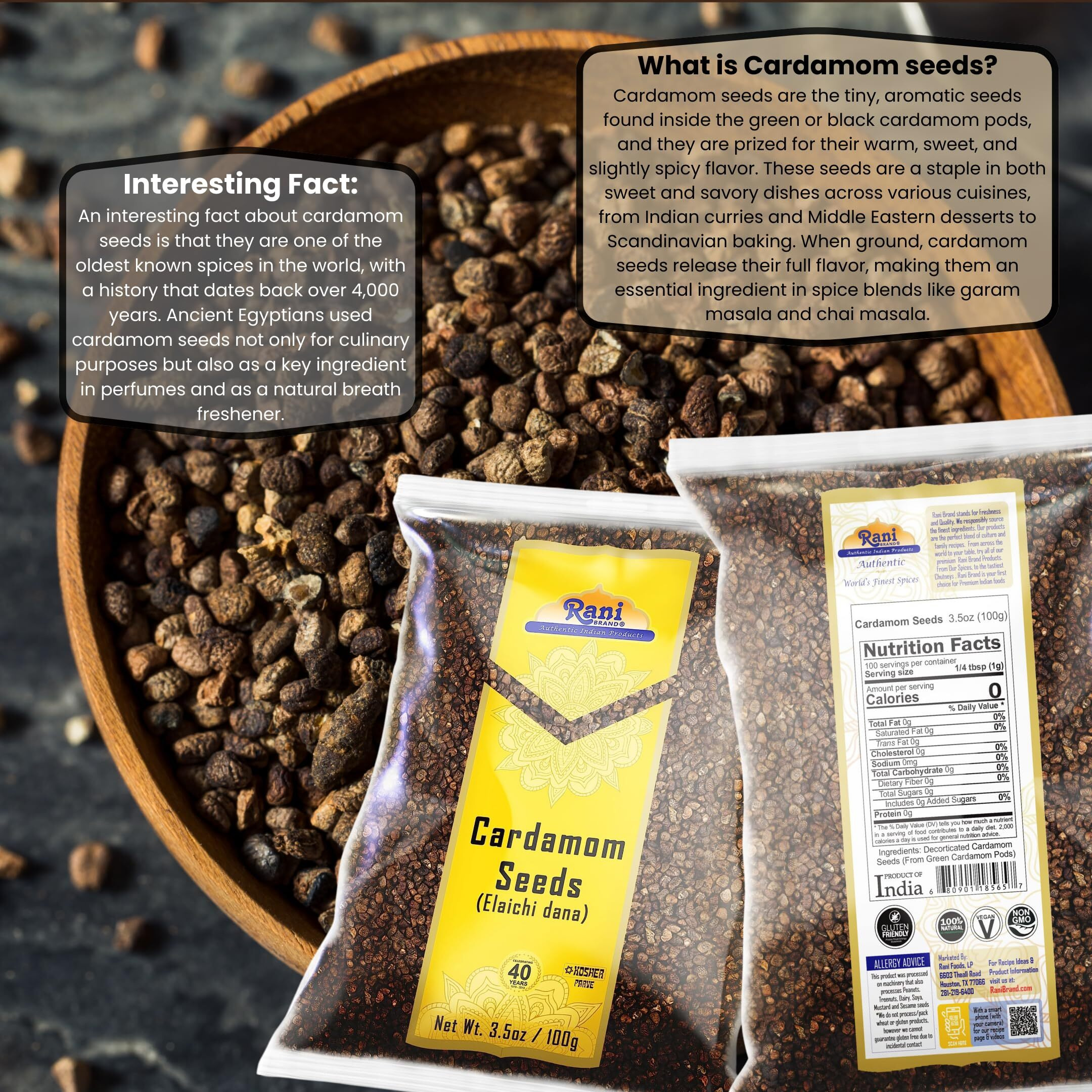 Rani Cardamom (Elachi) Decorticated Seeds Indian Spice 3.5Oz (100G) ~ All Natural | Vegan | Gluten Friendly | Non-Gmo | Kosher | Indian Origin