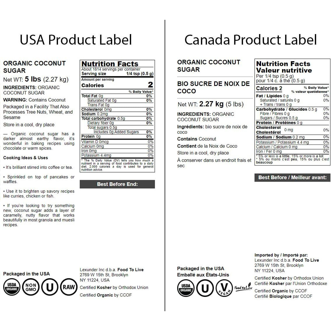 Food To Live Organic Brown Coconut Sugar, 5 Pounds - Non-Gmo, Pure Palm Sugar, Kosher, Vegan, Fair Trade, Unrefined, Granulated, Low Glycemic Sweetener, Highly Nutritious, Perfect For Baking, Bulk