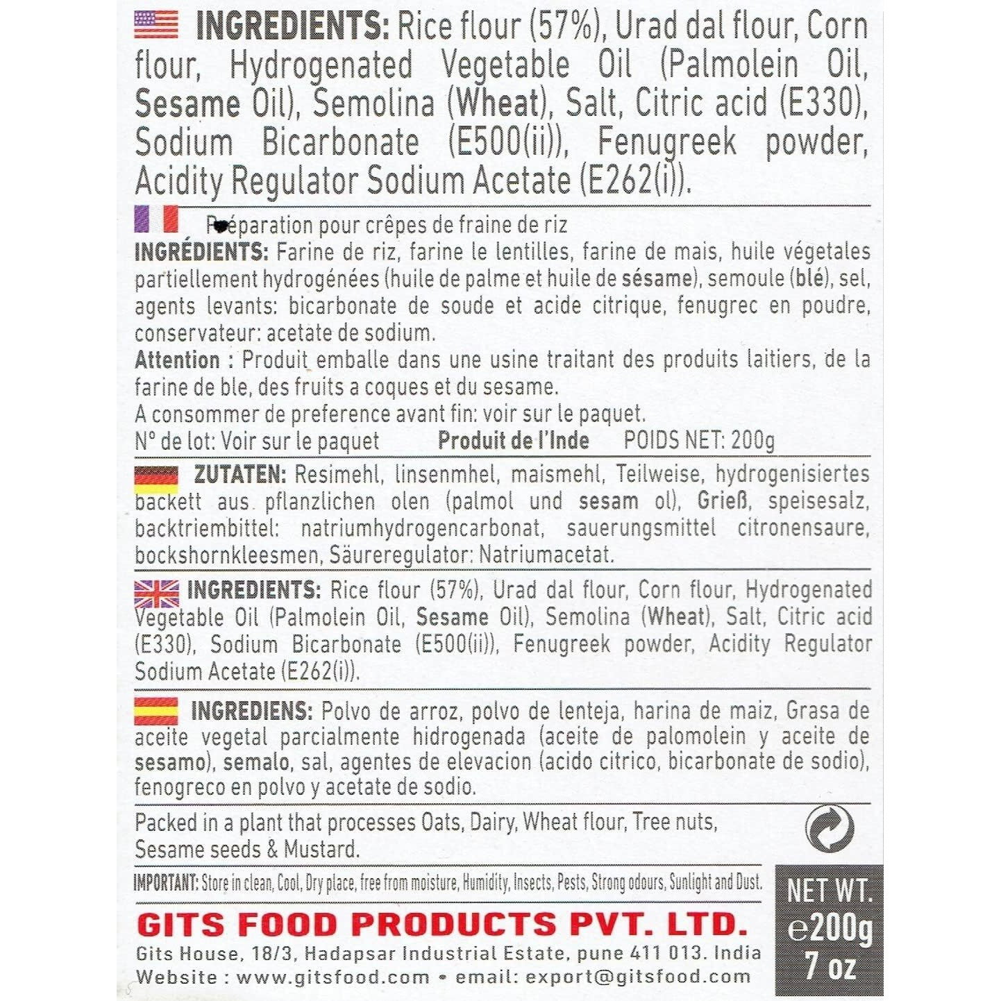 Comlinks Llc Gits Instant Mix Box - 600Gm (Pack Of 3 X 200Gm) | Ready To Cook Indian Breakfast/Lunch/Dinner/Snack Meal | No Artificial Colors,Flavors,Preservatives,100 Percent Vegetarian,Easy Recipe (Dosa)