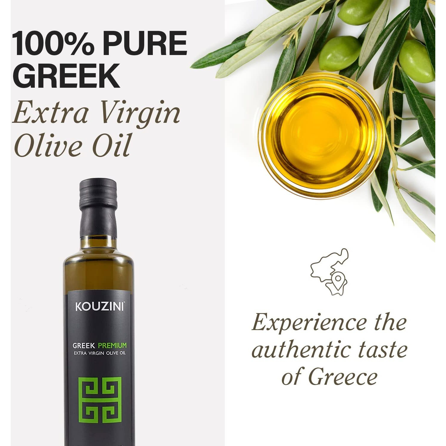 Kouzini Greek Premium Extra Virgin Olive Oil, Cold Pressed, Single Origin, Rich Flavor & Aroma, 500Ml